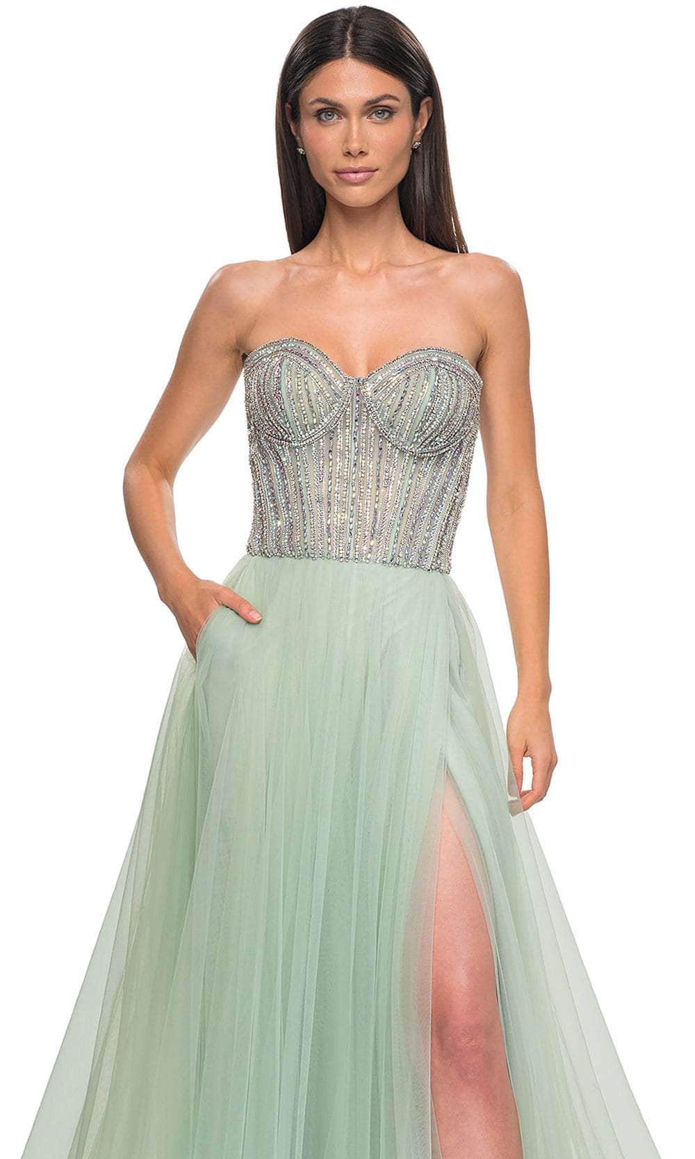 La Femme 32811 - Illusion Back Layered A-Line Prom Gown