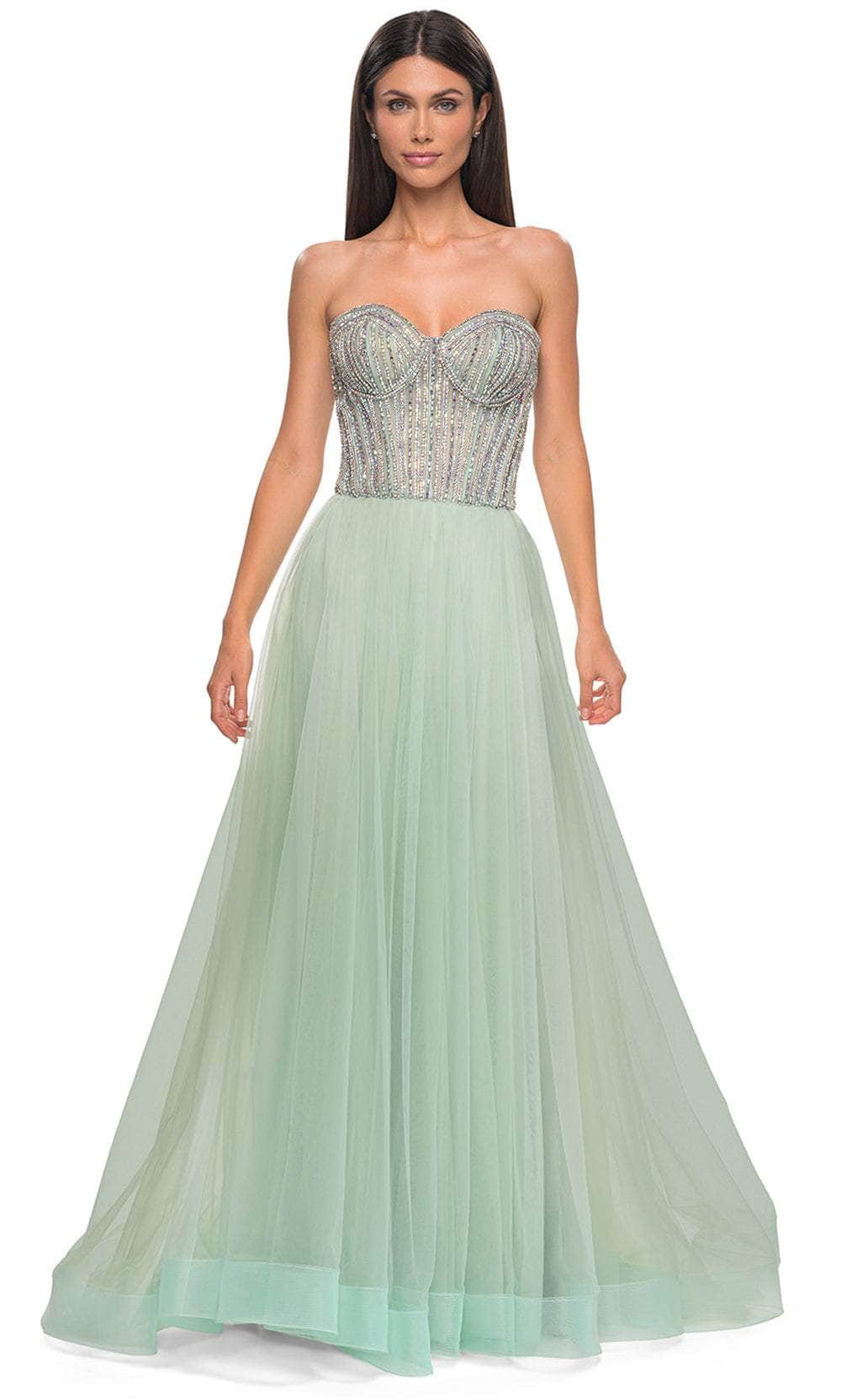 La Femme 32811 - Illusion Back Layered A-Line Prom Gown Special Occasion Dress