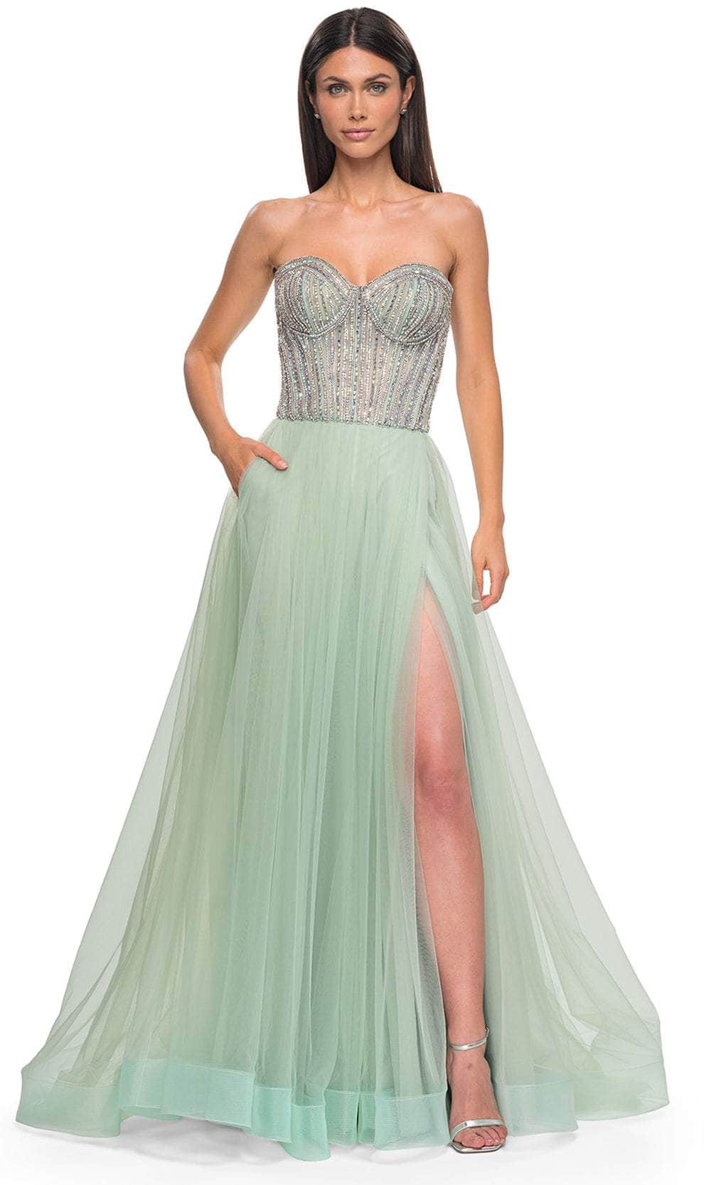 La Femme 32811 - Illusion Back Layered A-Line Prom Gown
