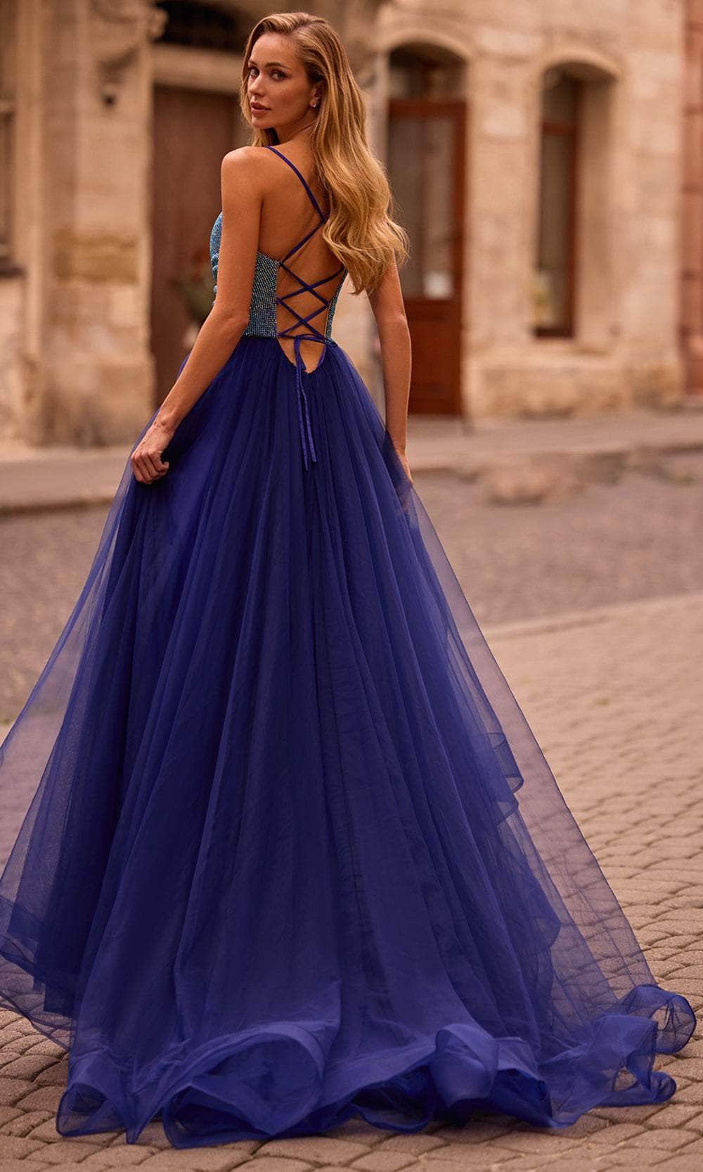 La Femme 32838 - Cowl Neck Iridescent Beaded Prom Gown
