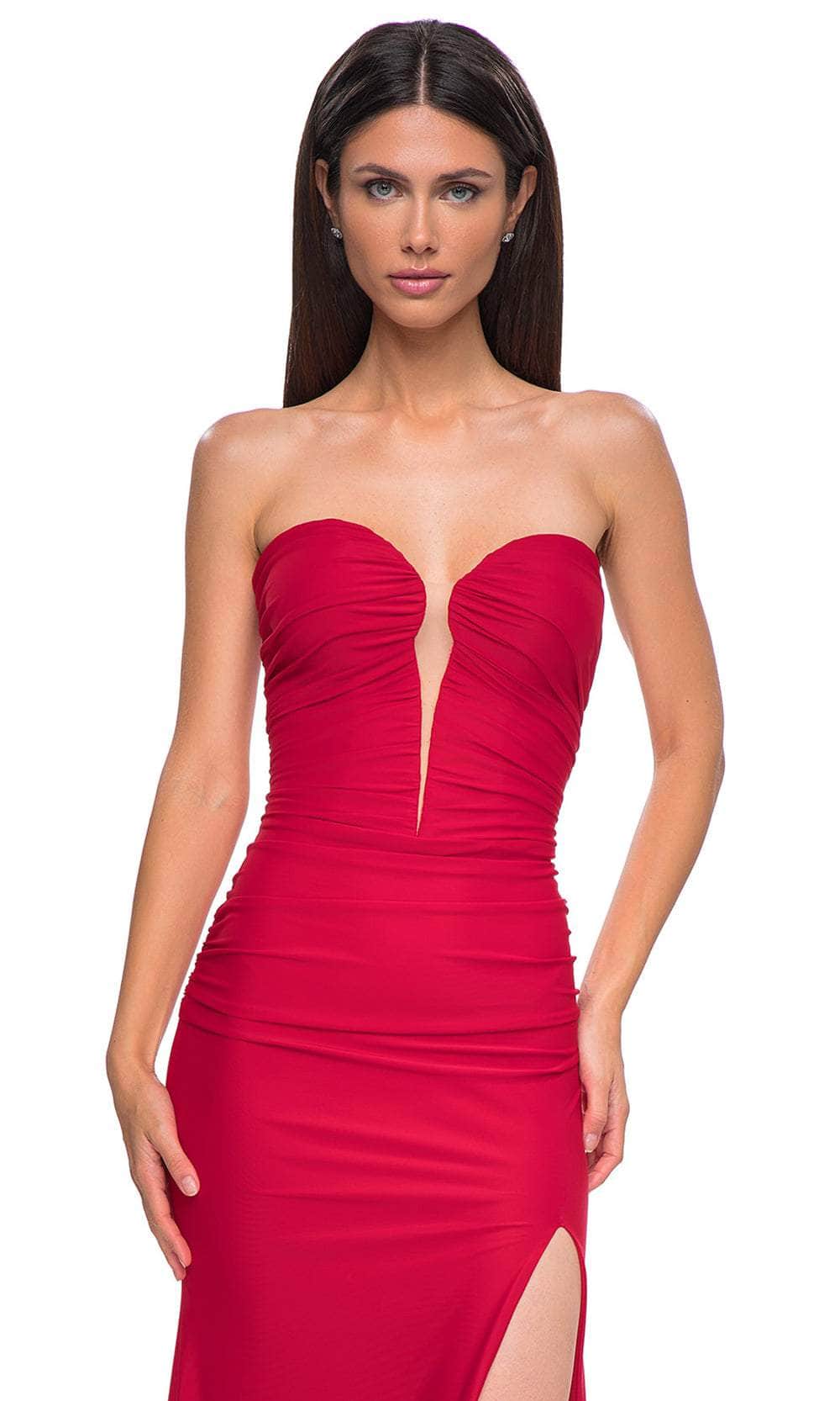 La Femme 32923 - Sheer Corset Back Ruched Ornate Prom Gown