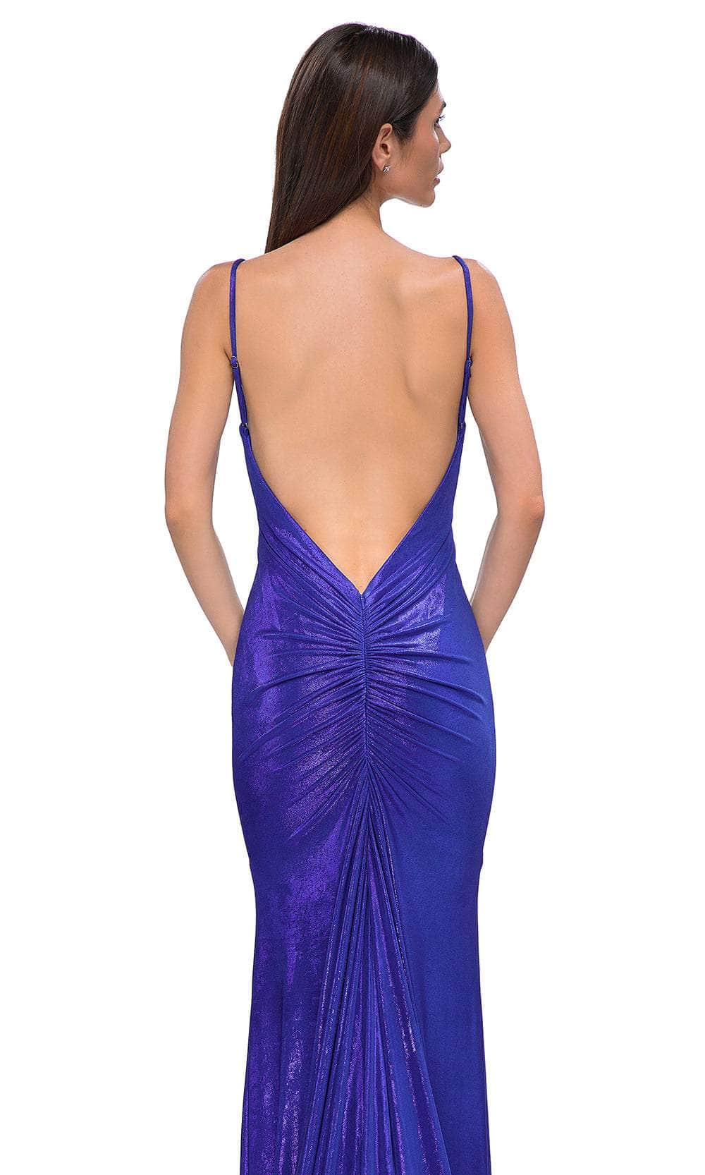La Femme 32932 - V-Neckline Brushed Metallic Jersey Prom Gown