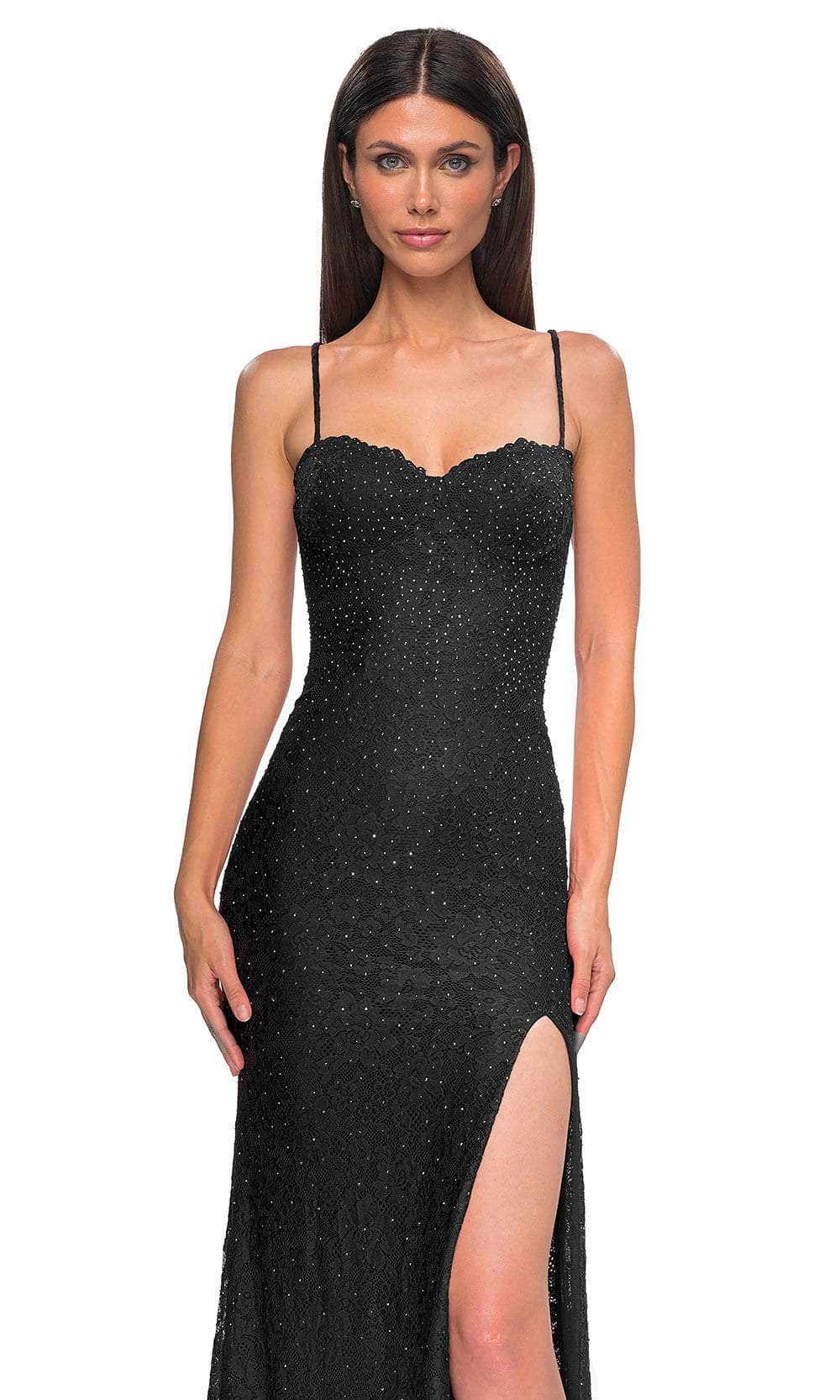 La Femme 32933 - Rhinestone-Embellished Lace Sleeveless Prom Gown