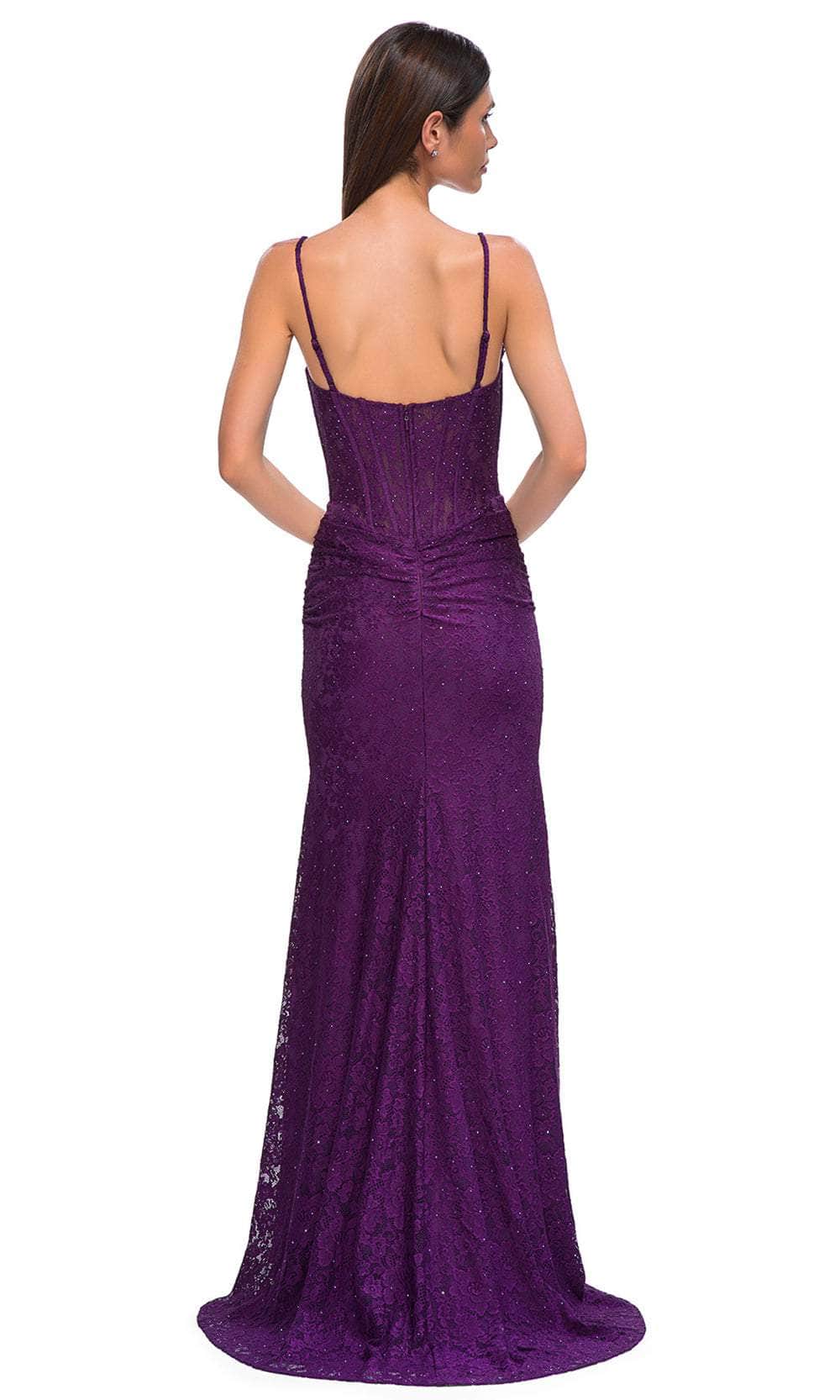 La Femme 32947 - Deep V-Neck Lace Bodice Prom Gown