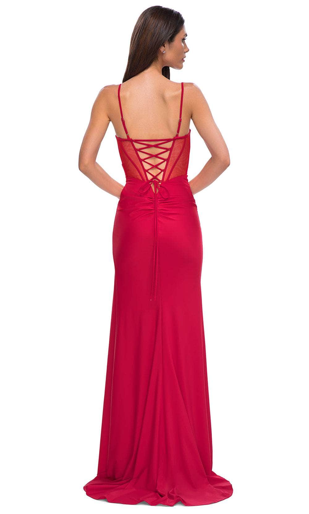 La Femme 32977 - Deep V-Neck Lace-Up Prom Gown