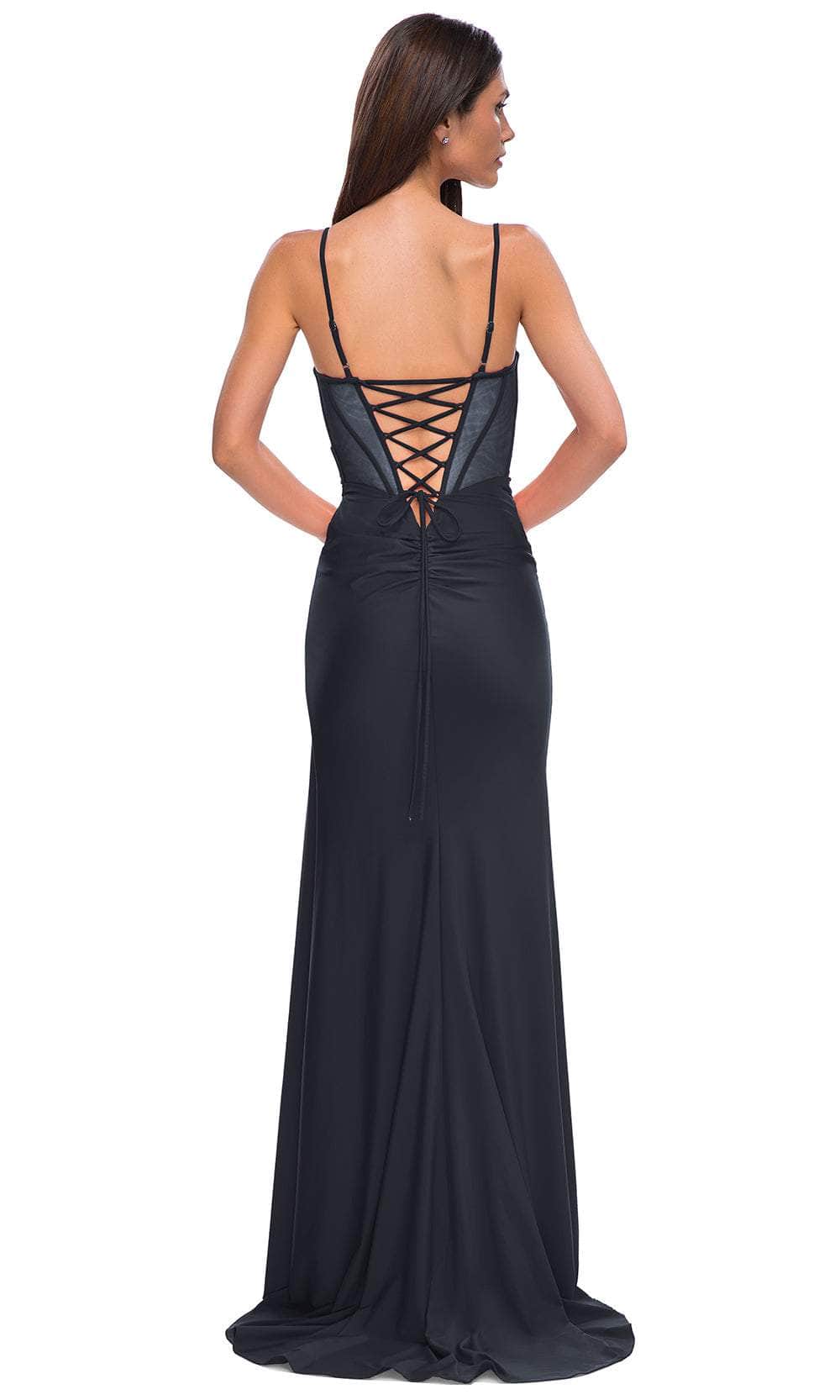 La Femme 32977 - Deep V-Neck Lace-Up Prom Gown