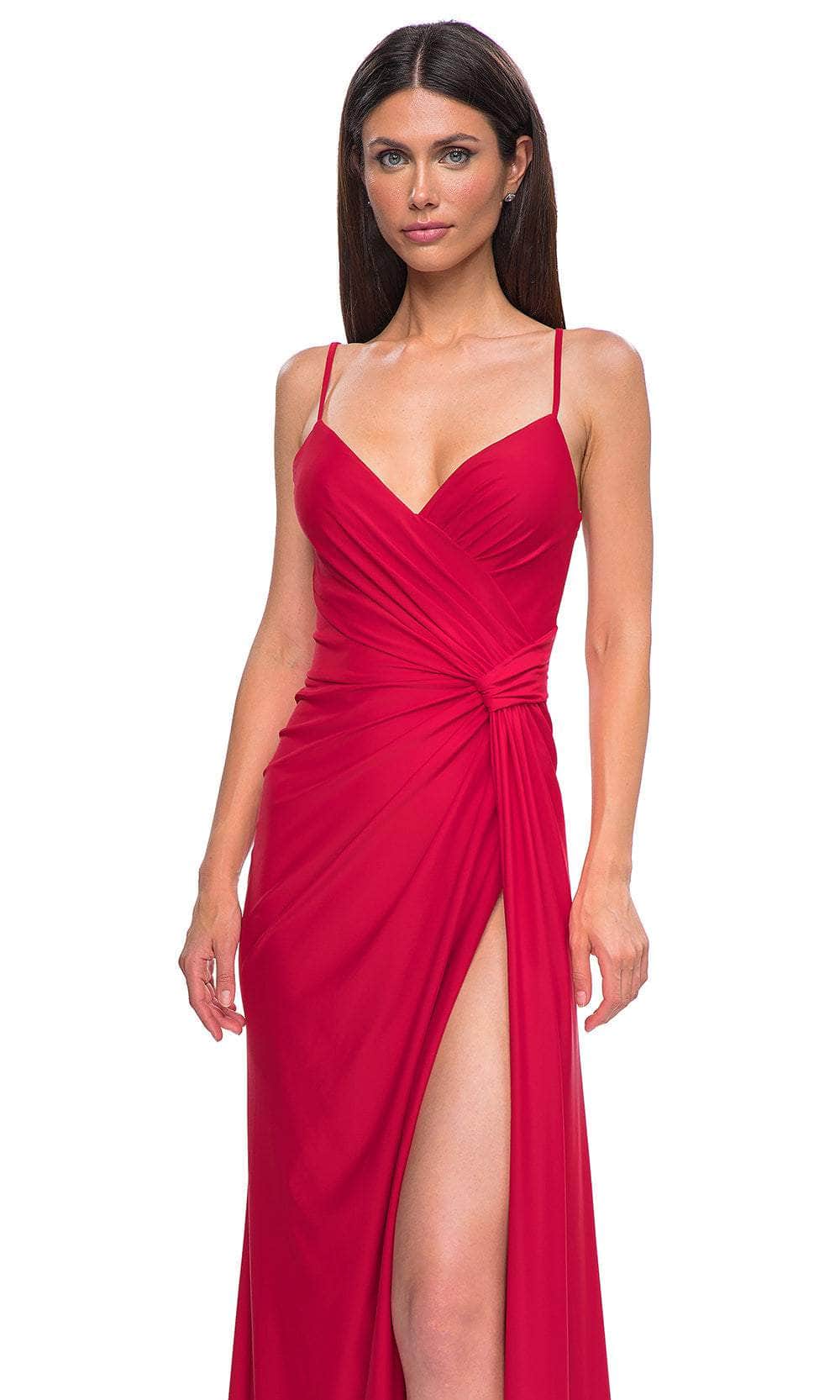 La Femme 32977 - Deep V-Neck Lace-Up Prom Gown