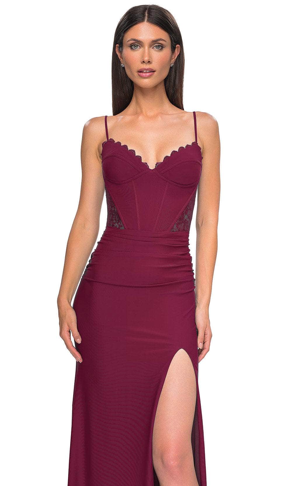 La Femme 32983 - Scalloped V-Neck Lace Panels Prom Gown