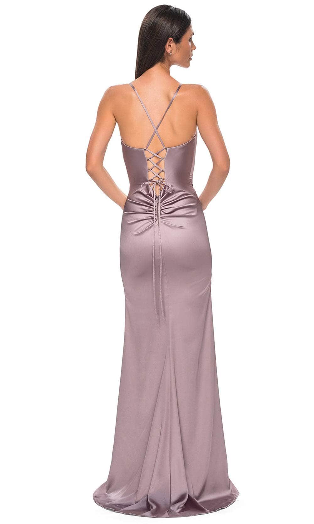 La Femme 33010 - V-Neck Fitted Satin Prom Gown