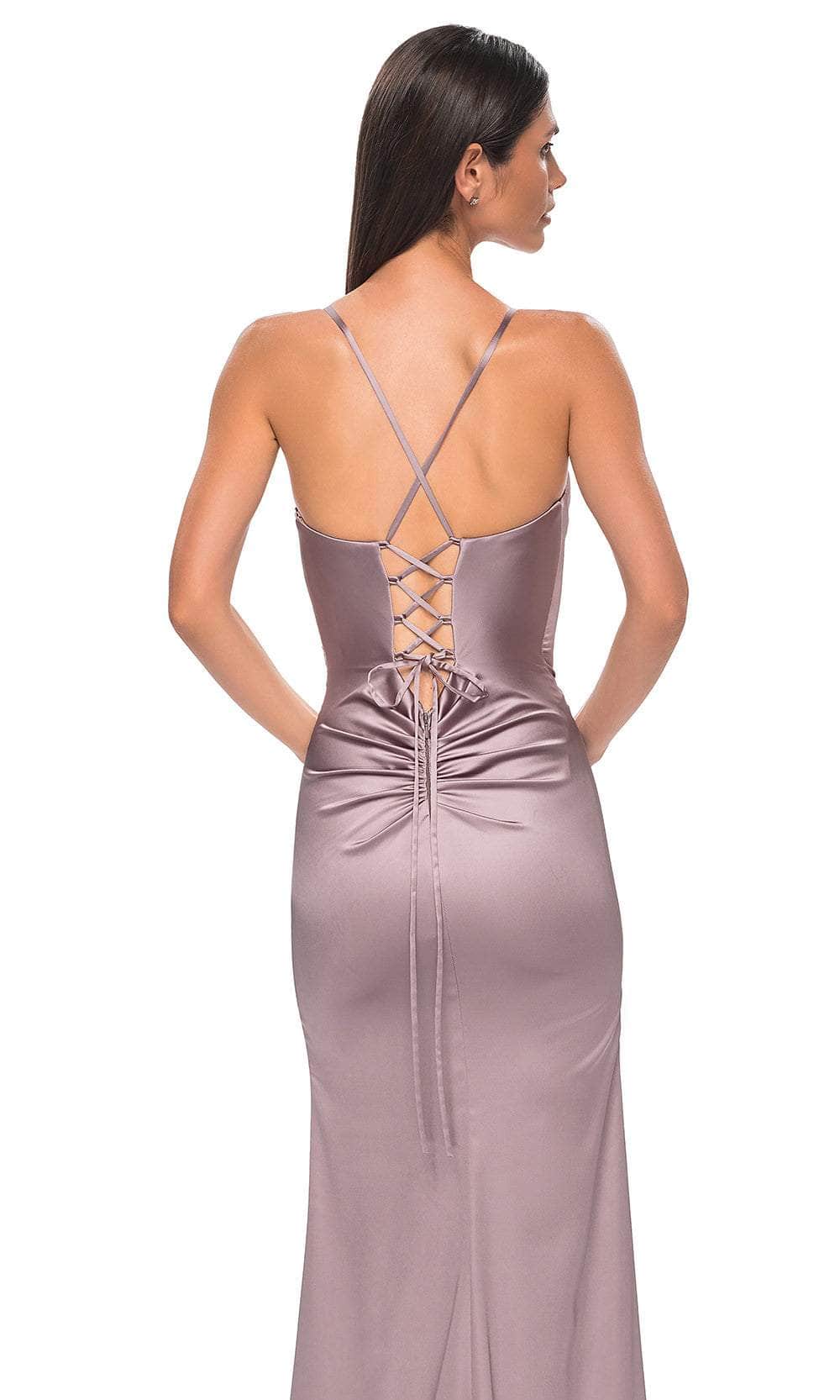 La Femme 33010 - V-Neck Fitted Satin Prom Gown