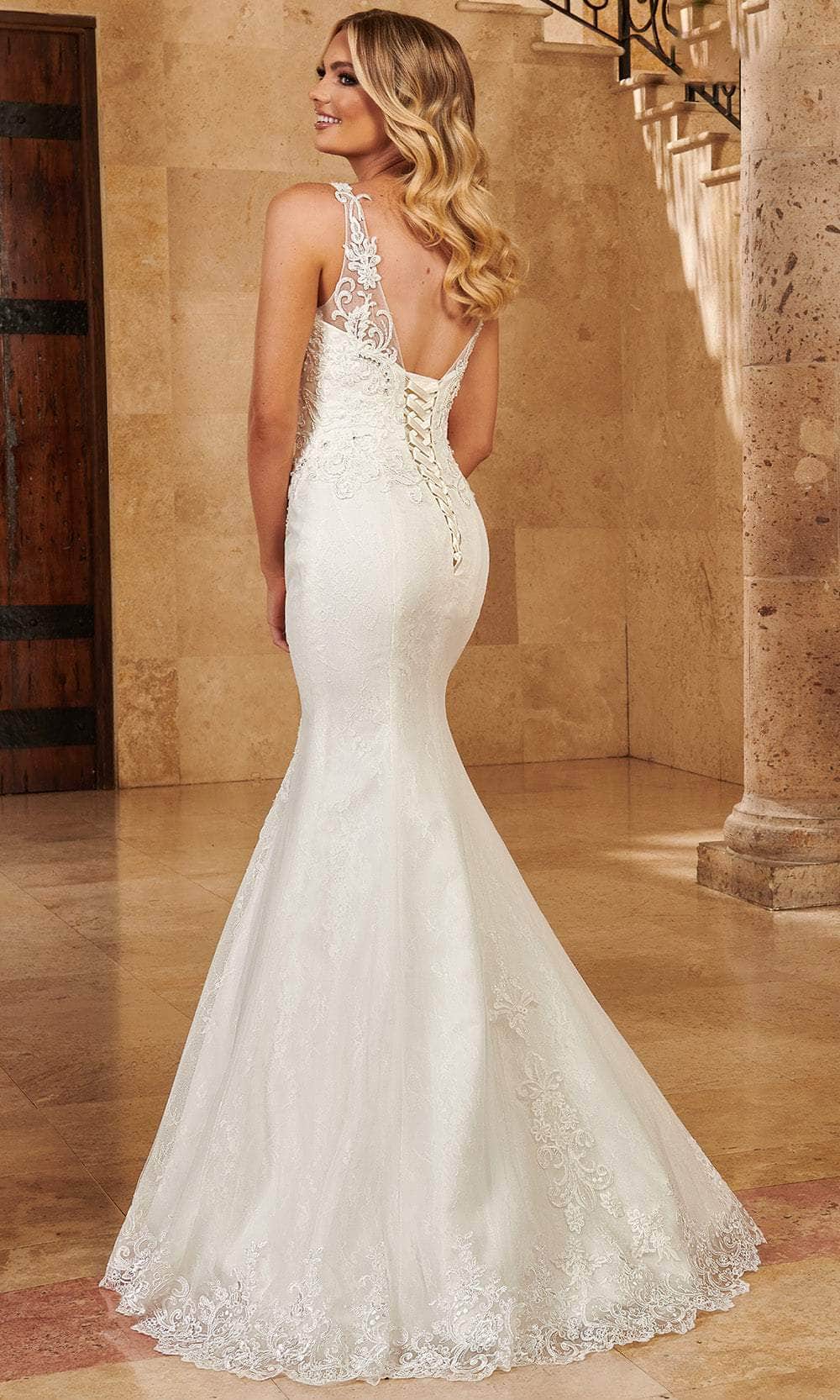 Rachel Allan MB4129 - Lace Appliqued V-Neck Trumpet Gown