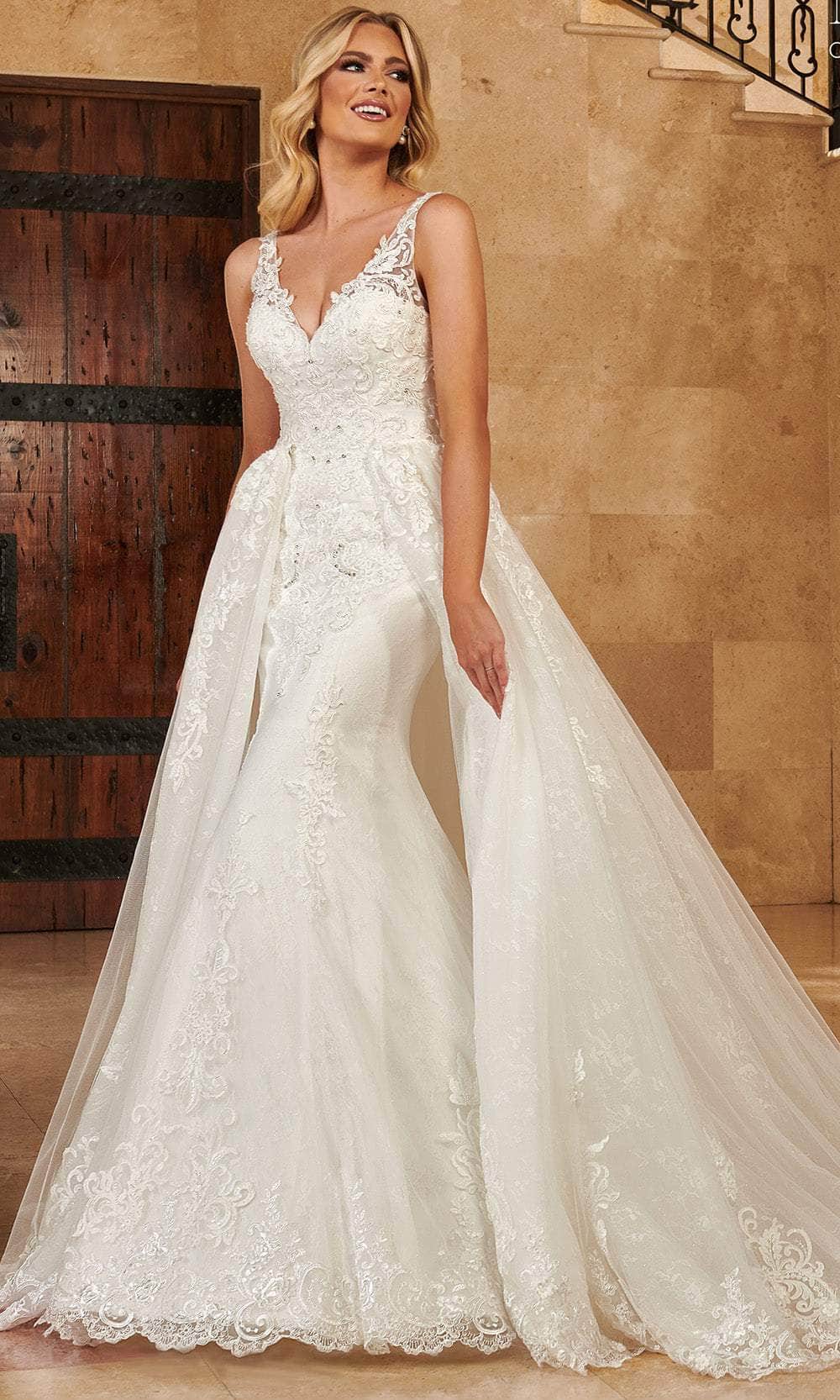 Rachel Allan MB4129 - Lace Appliqued V-Neck Trumpet Gown
