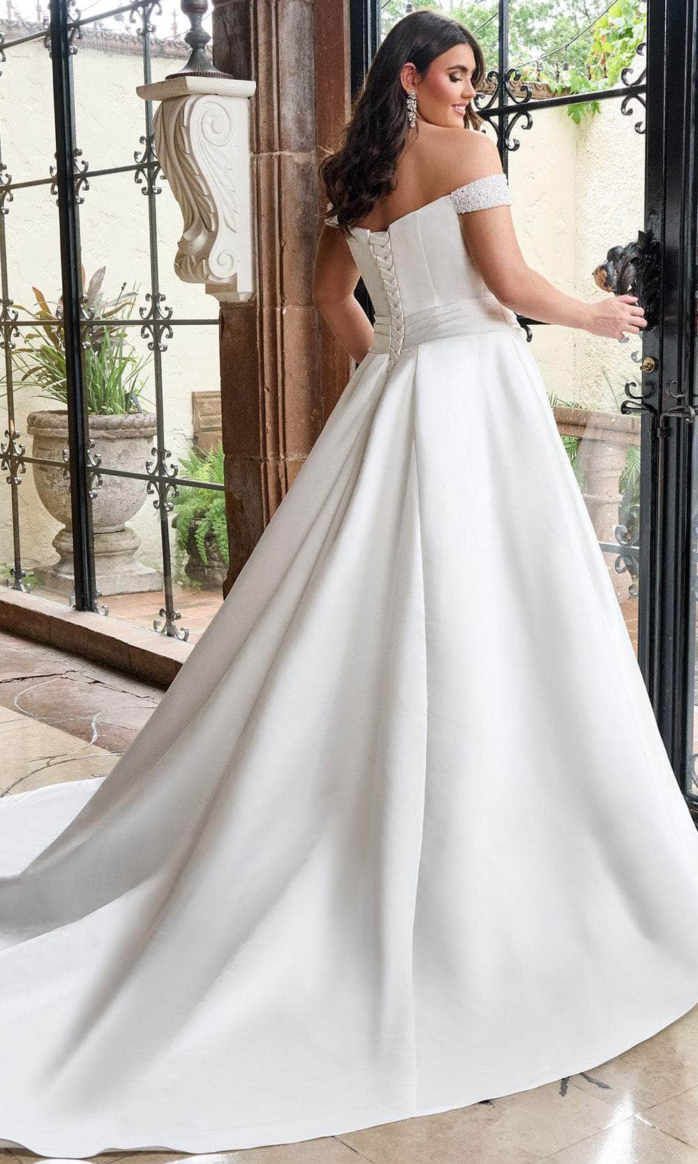 Rachel Allan RB2213 - Satin Off-Shoulder Wedding Gown