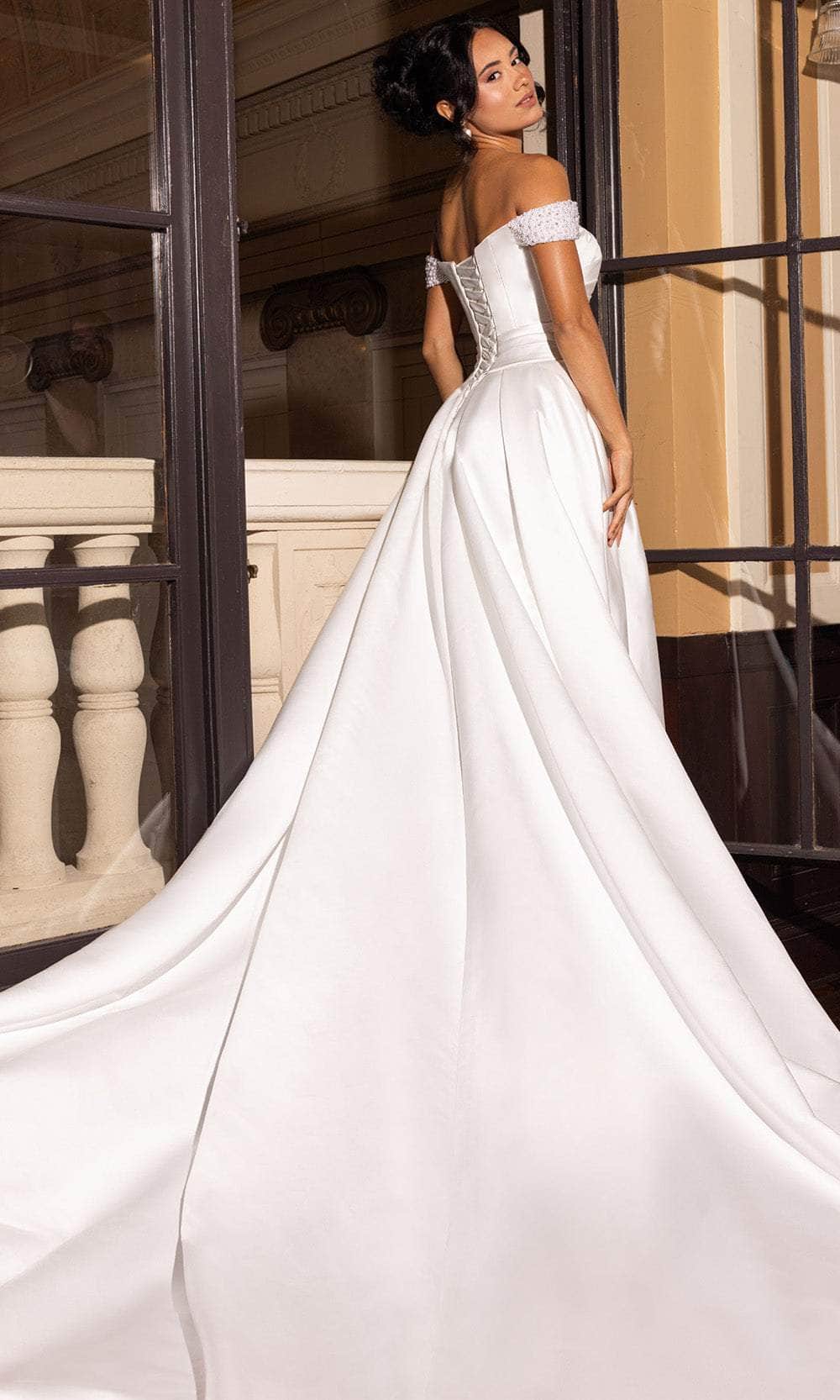 Rachel Allan RB2213 - Satin Off-Shoulder Wedding Gown