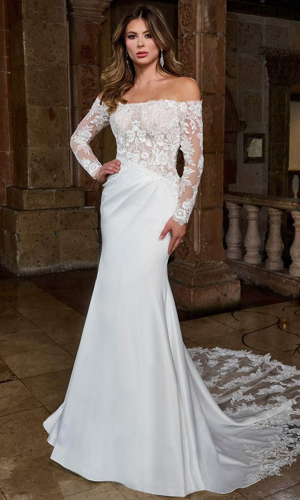 Rachel Allan RB3218 - Off Shoulder Lace Wedding Gown