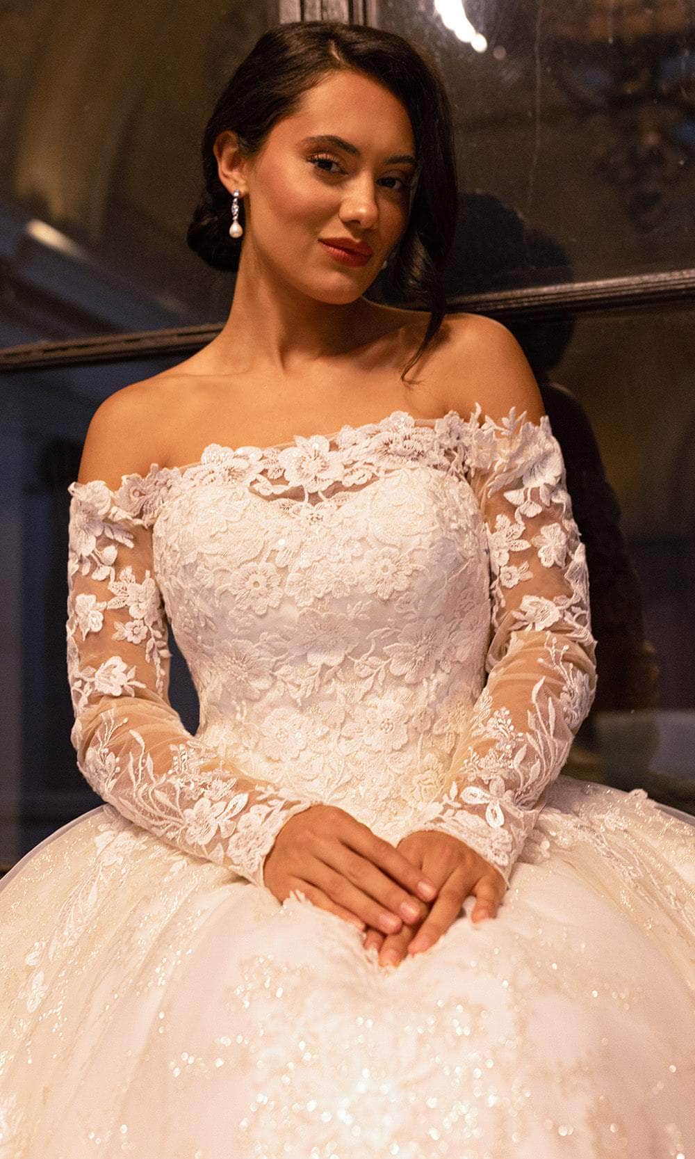 Rachel Allan RB3224 - Off Shoulder Floral Lace Wedding Ballgown