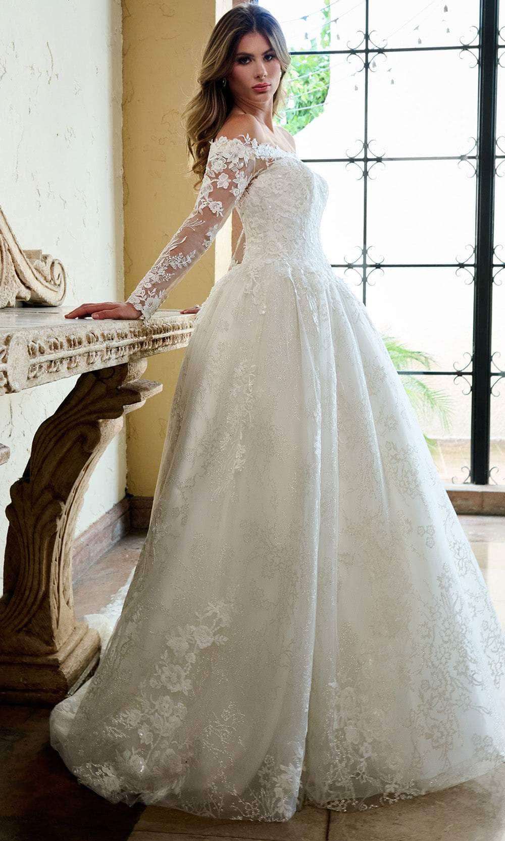 Rachel Allan RB3224 - Off Shoulder Floral Lace Wedding Ballgown
