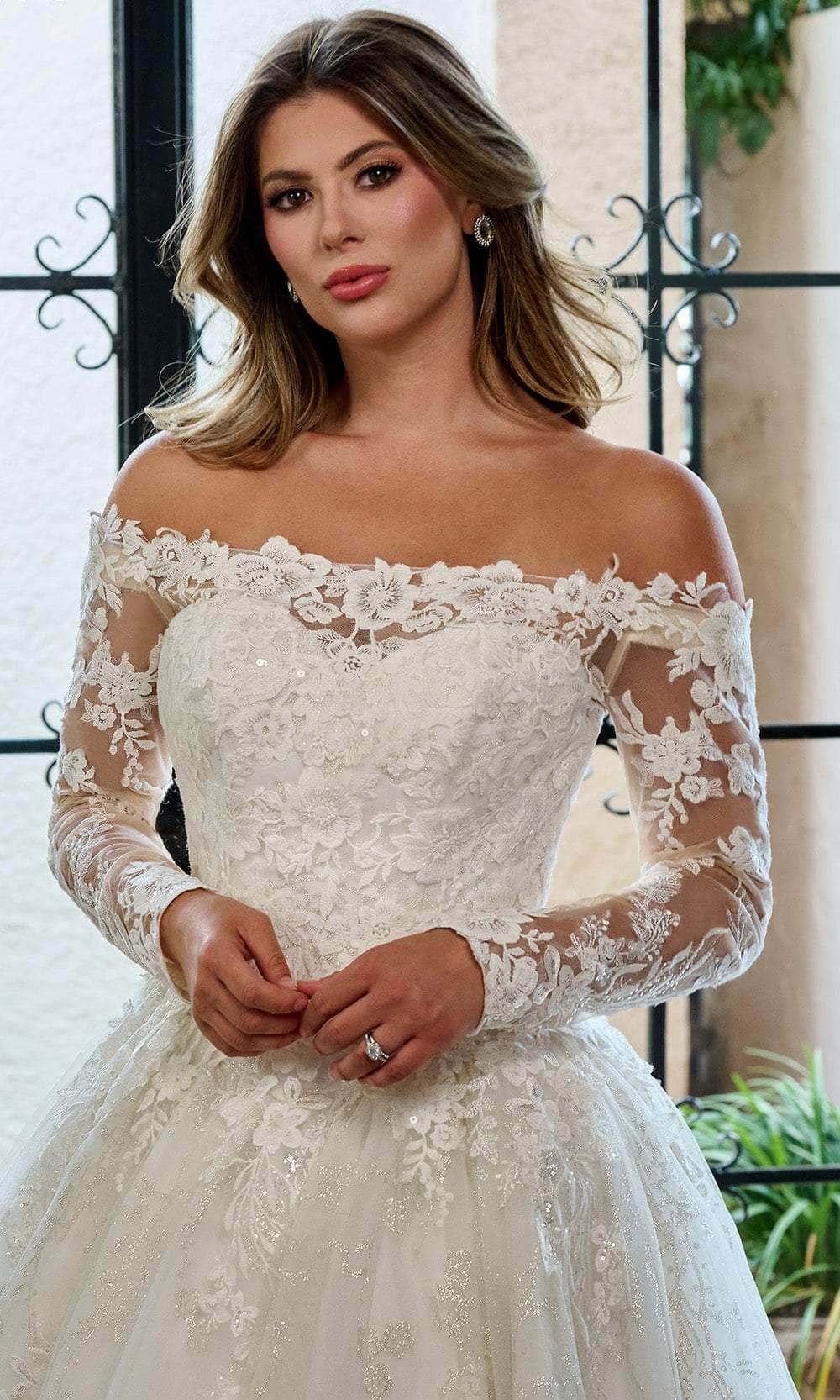 Rachel Allan RB3224 - Off Shoulder Floral Lace Wedding Ballgown