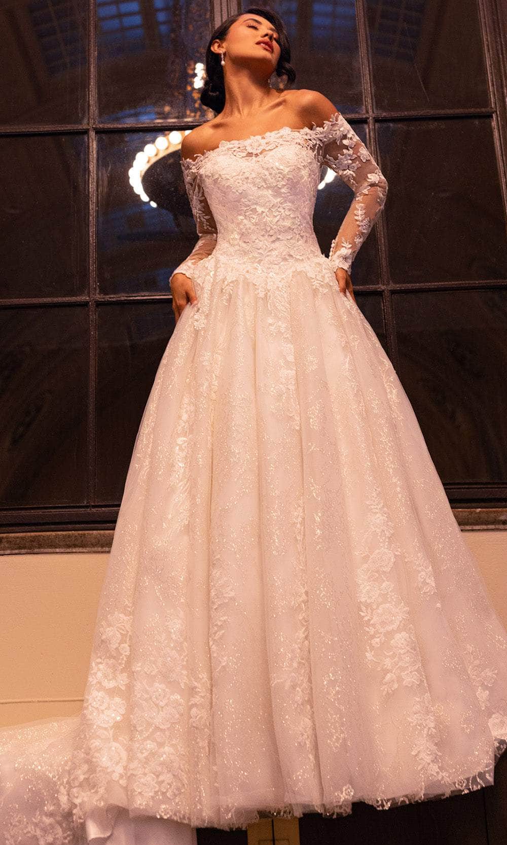Rachel Allan RB3224 - Off Shoulder Floral Lace Wedding Ballgown