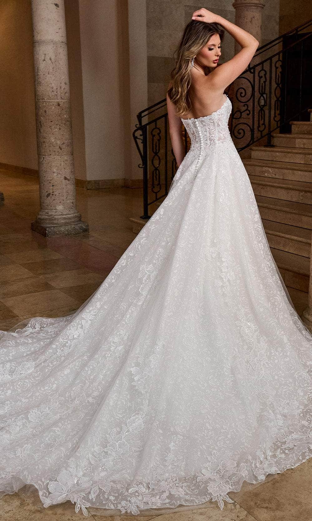 Rachel Allan RB5080 - Strapless A-Line Wedding Gown with Sheer Sleeves