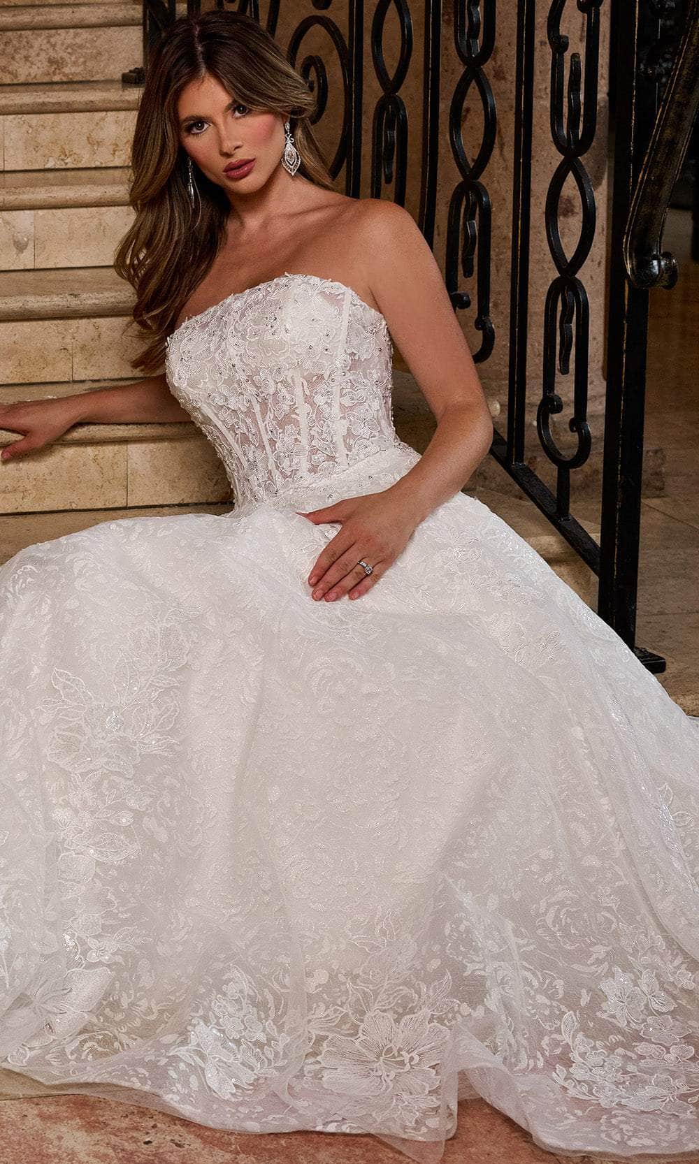 Rachel Allan RB5080 - Strapless A-Line Wedding Gown with Sheer Sleeves