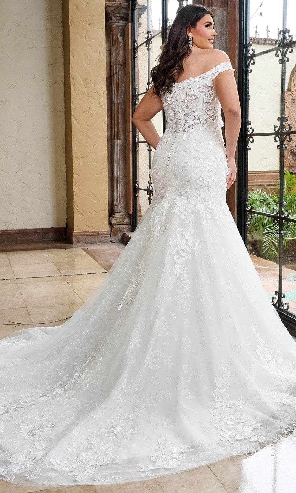 Rachel Allan RB5082 - Off-Shoulder Floral Lace Mermaid Gown