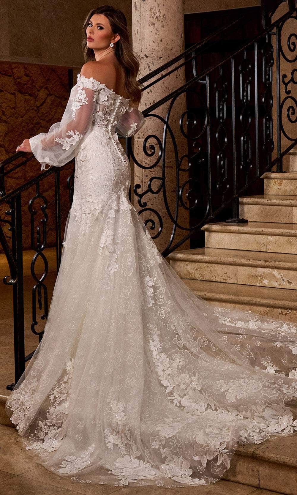 Rachel Allan RB5082 - Off-Shoulder Floral Lace Mermaid Gown