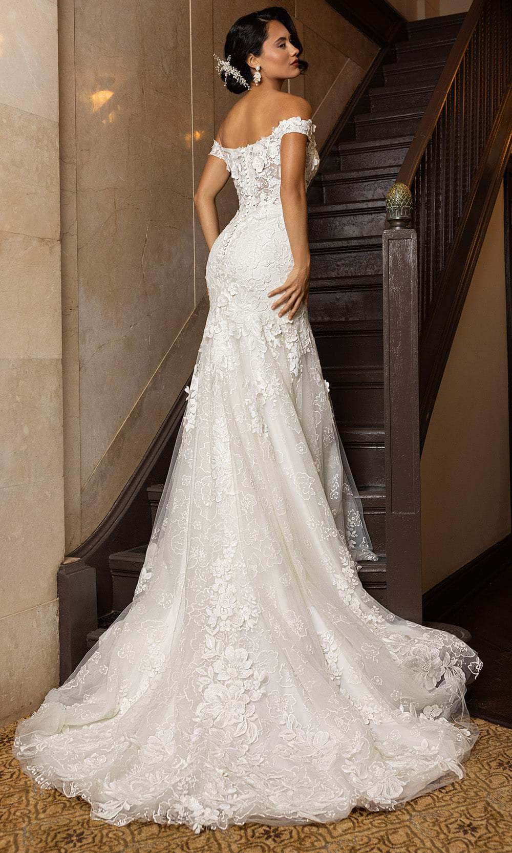 Rachel Allan RB5082 - Off-Shoulder Floral Lace Mermaid Gown