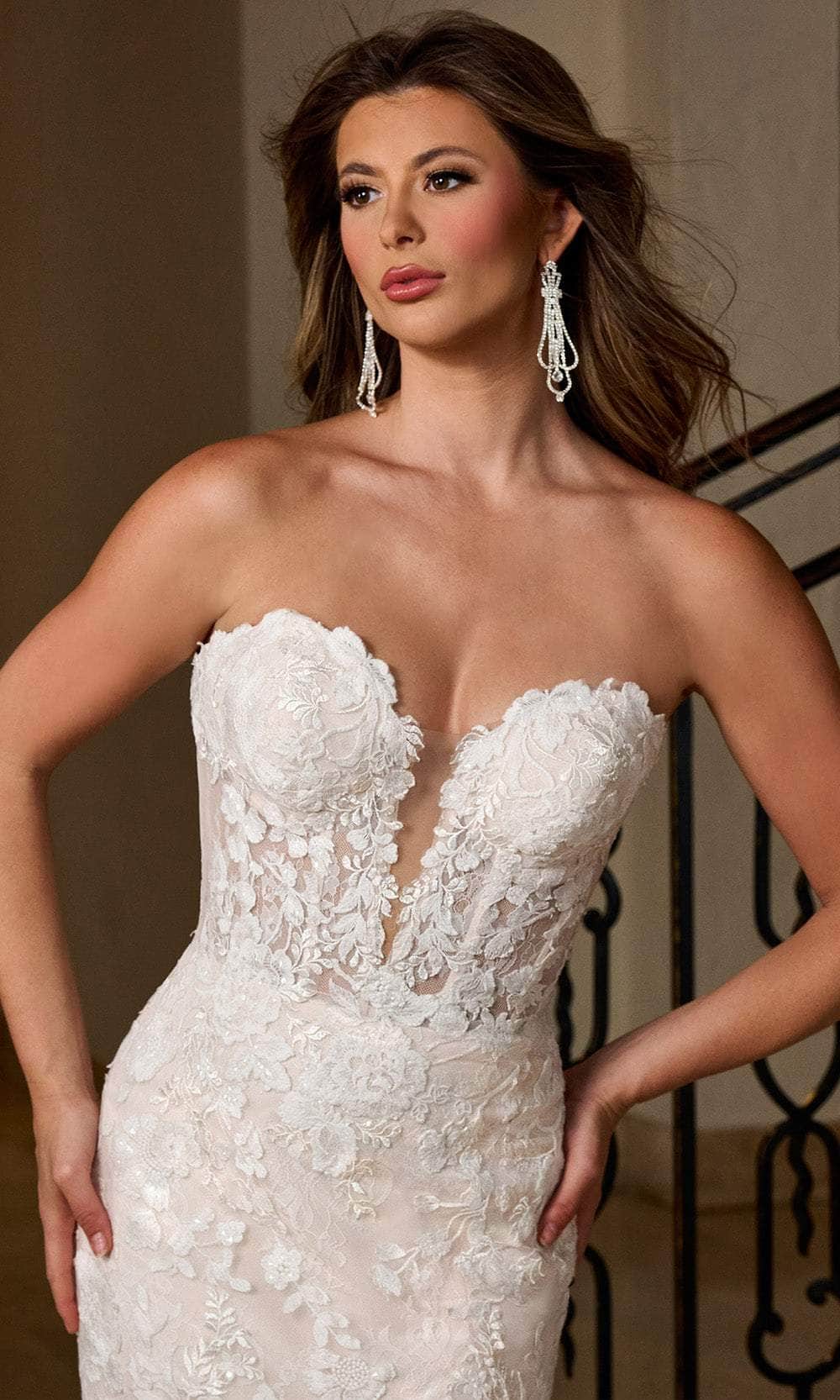 Rachel Allan RB5088 - Sheer Bodice Bridal Gown with Floral Applique