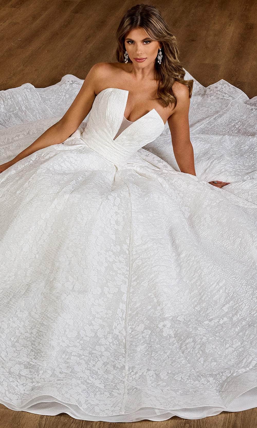 Rachel Allan RB6150 - V-Neck Floral Print A-Line Gown
