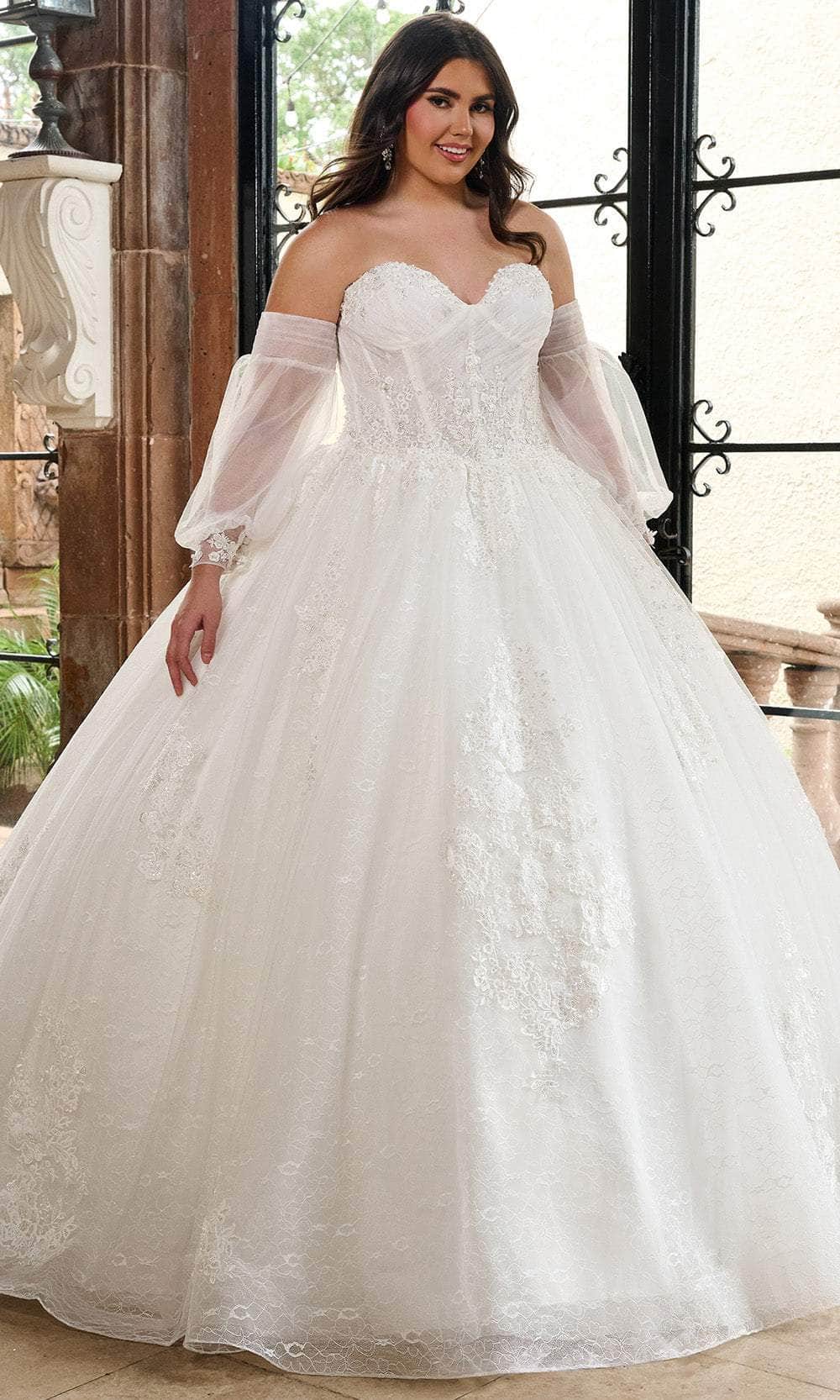 Rachel Allan RB6163 - Sweetheart Lace Ballgown with Detachable Sleeves