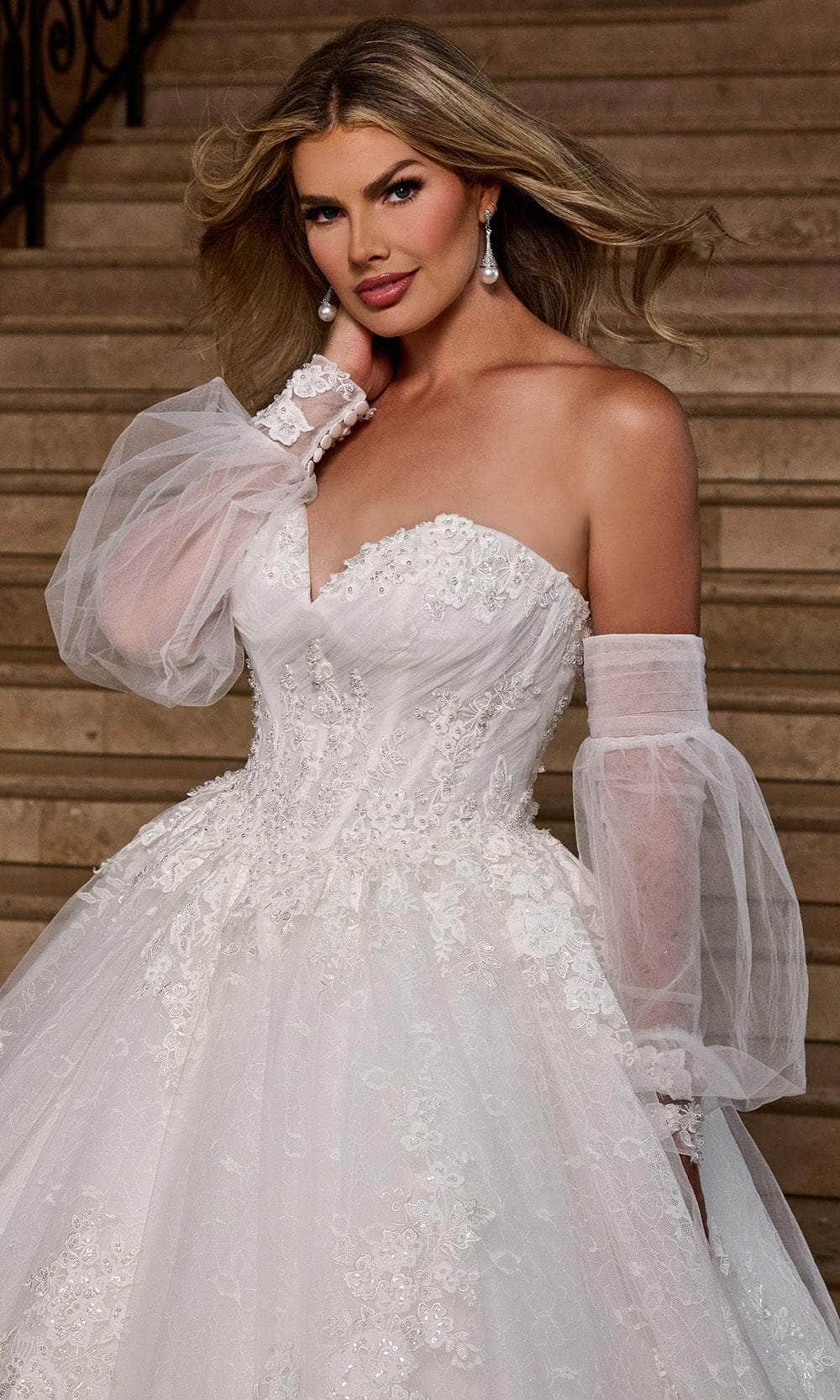 Rachel Allan RB6163 - Sweetheart Lace Ballgown with Detachable Sleeves