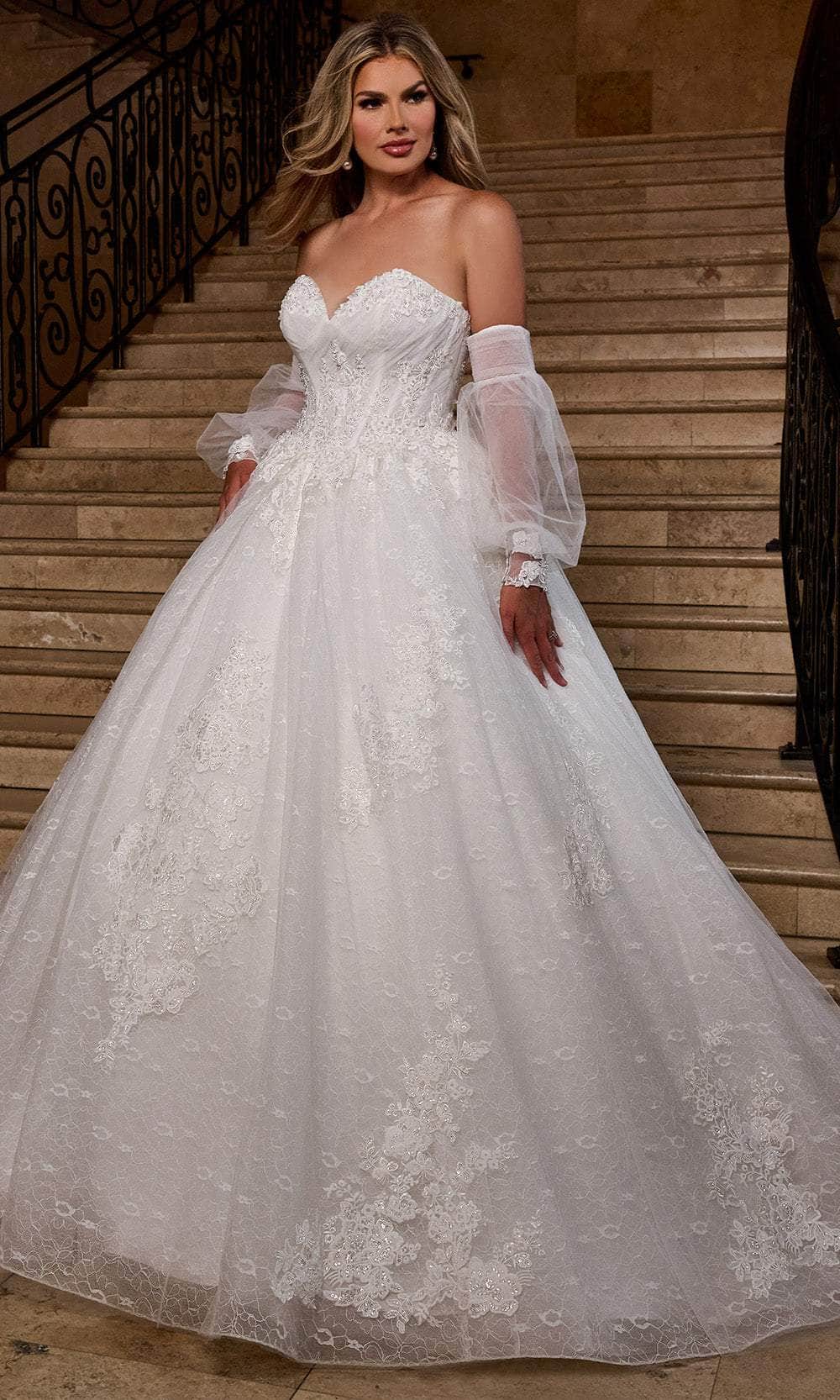 Rachel Allan RB6163 - Sweetheart Lace Ballgown with Detachable Sleeves