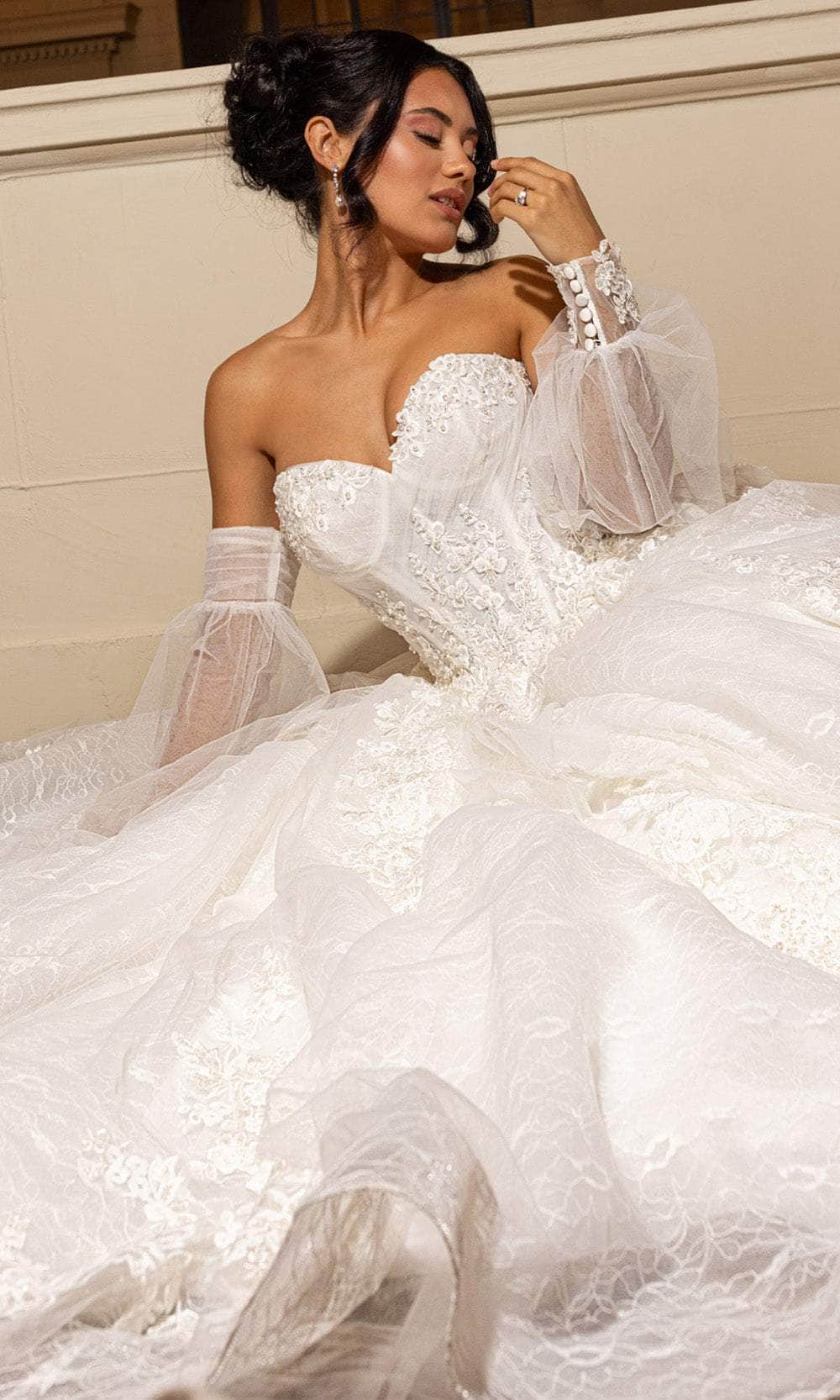 Rachel Allan RB6163 - Sweetheart Lace Ballgown with Detachable Sleeves