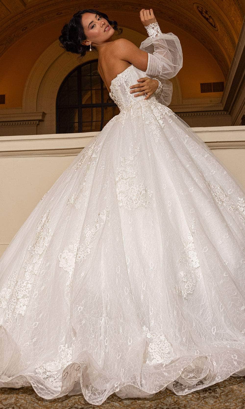 Rachel Allan RB6163 - Sweetheart Lace Ballgown with Detachable Sleeves