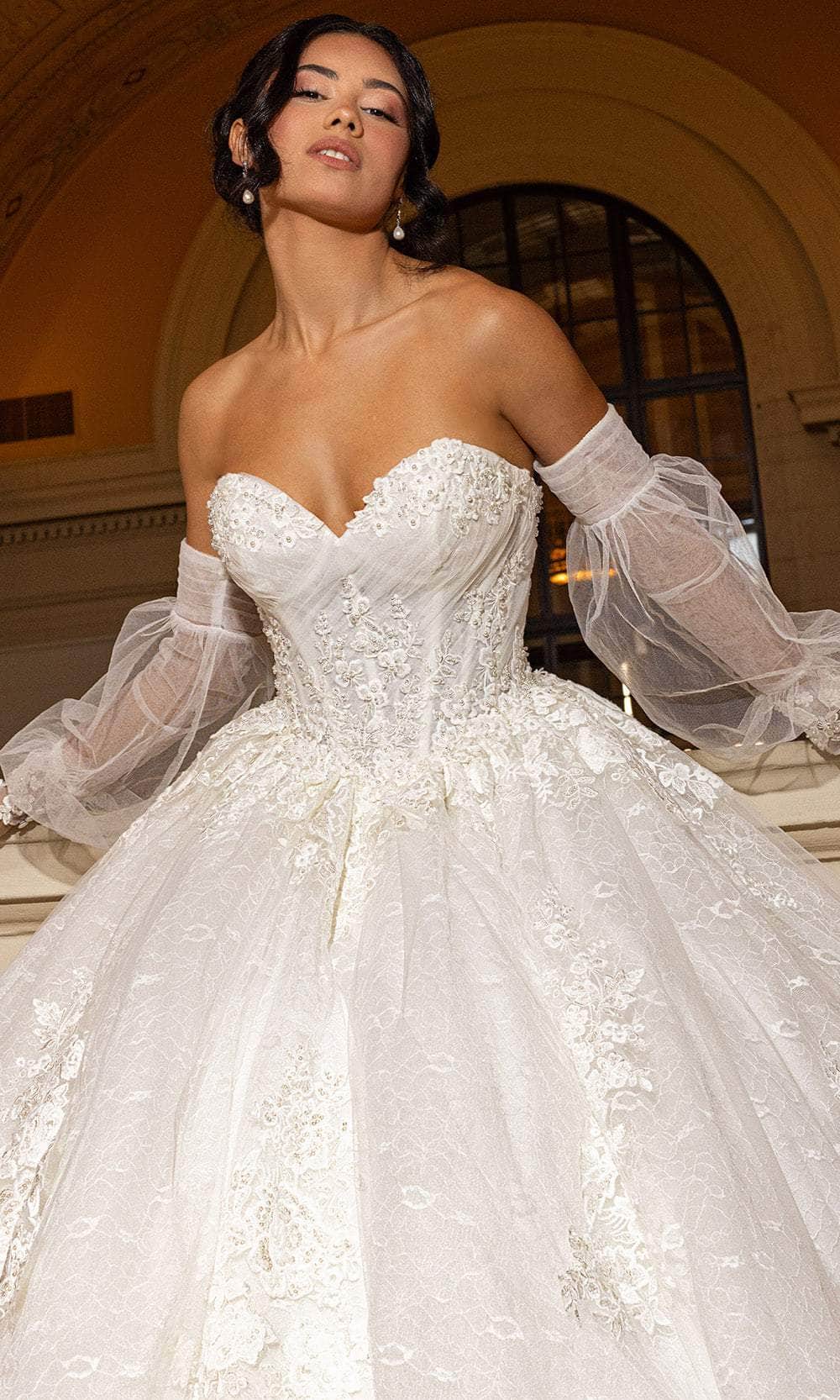 Rachel Allan RB6163 - Sweetheart Lace Ballgown with Detachable Sleeves