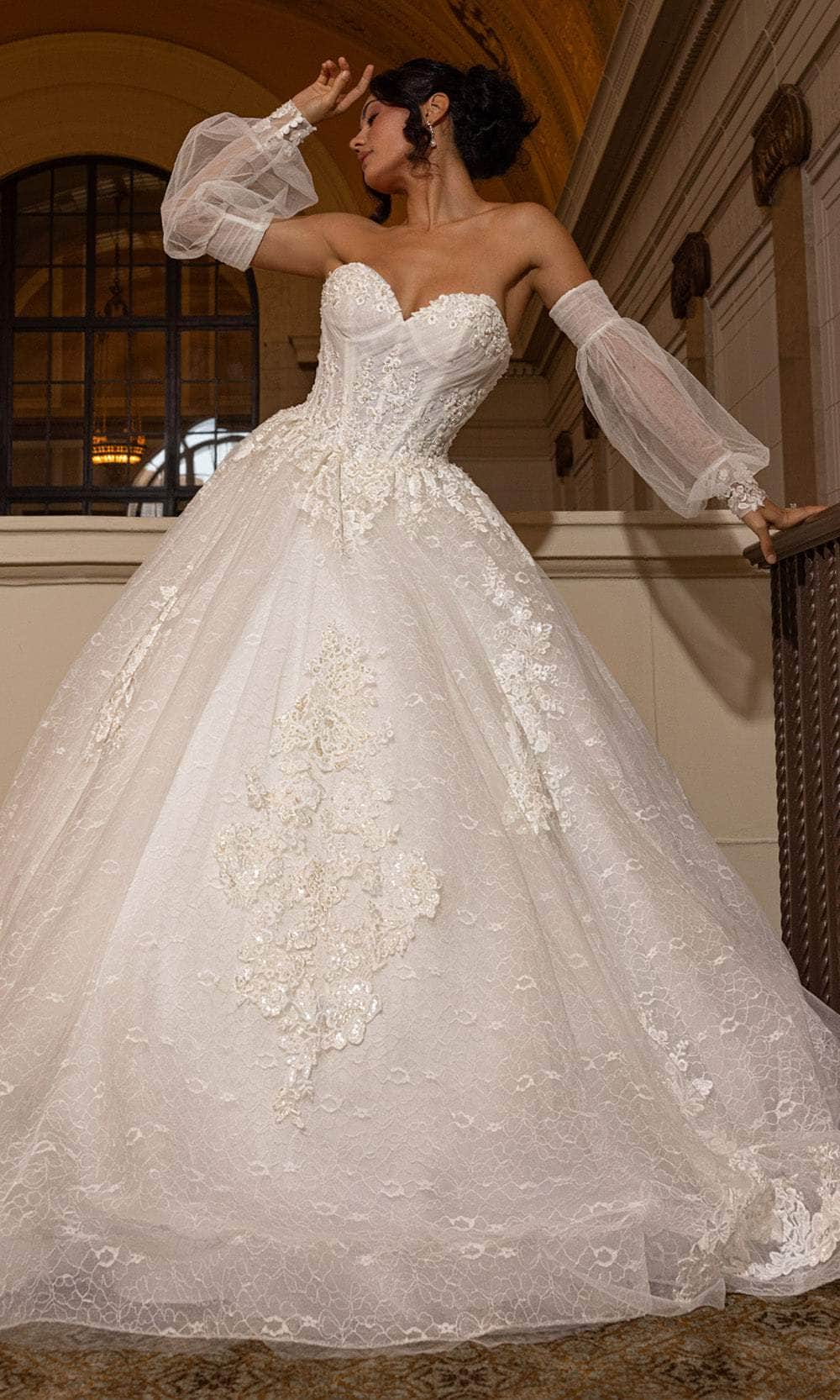 Rachel Allan RB6163 - Sweetheart Lace Ballgown with Detachable Sleeves