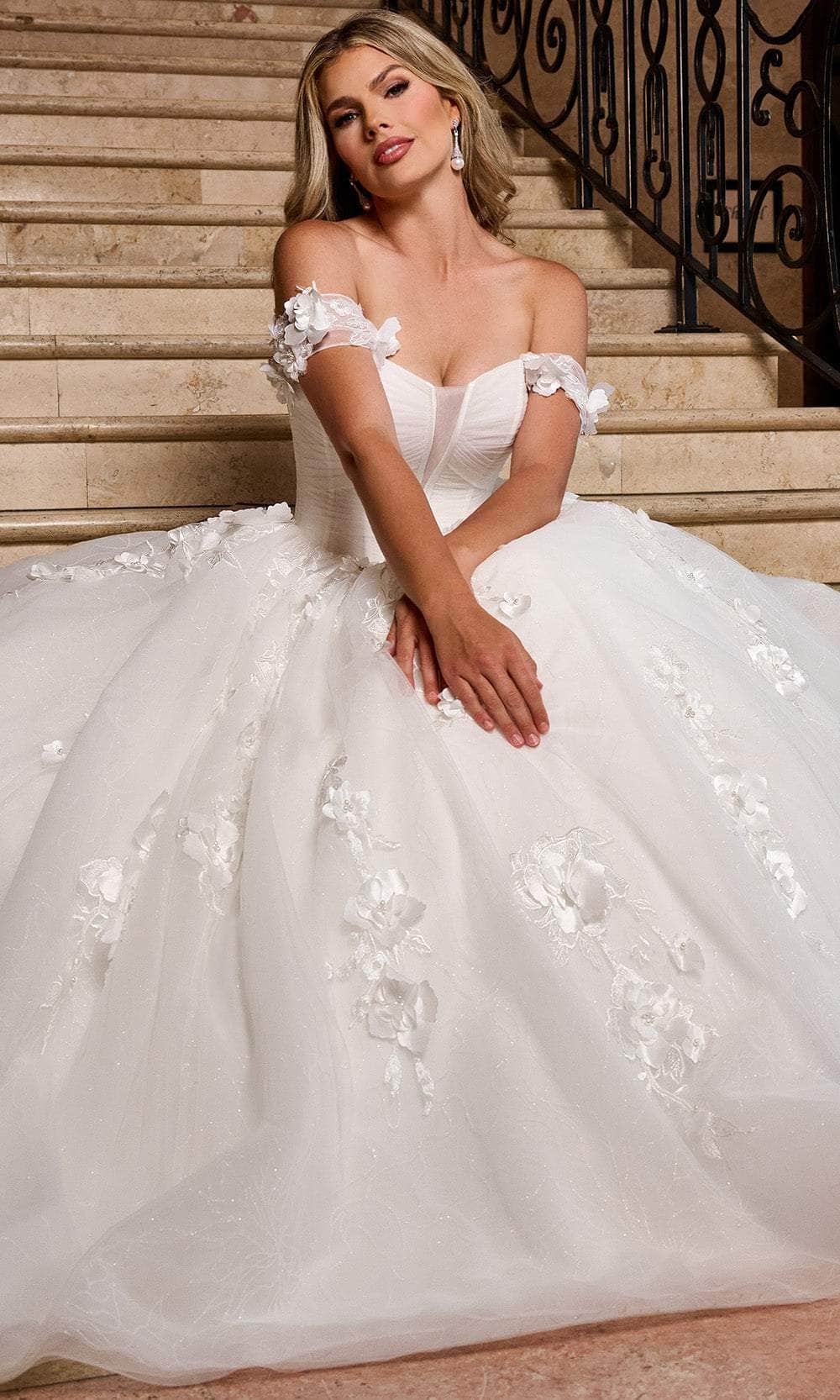 Rachel Allan RB6170 - Off-Shoulder Floral Corset Ballgown