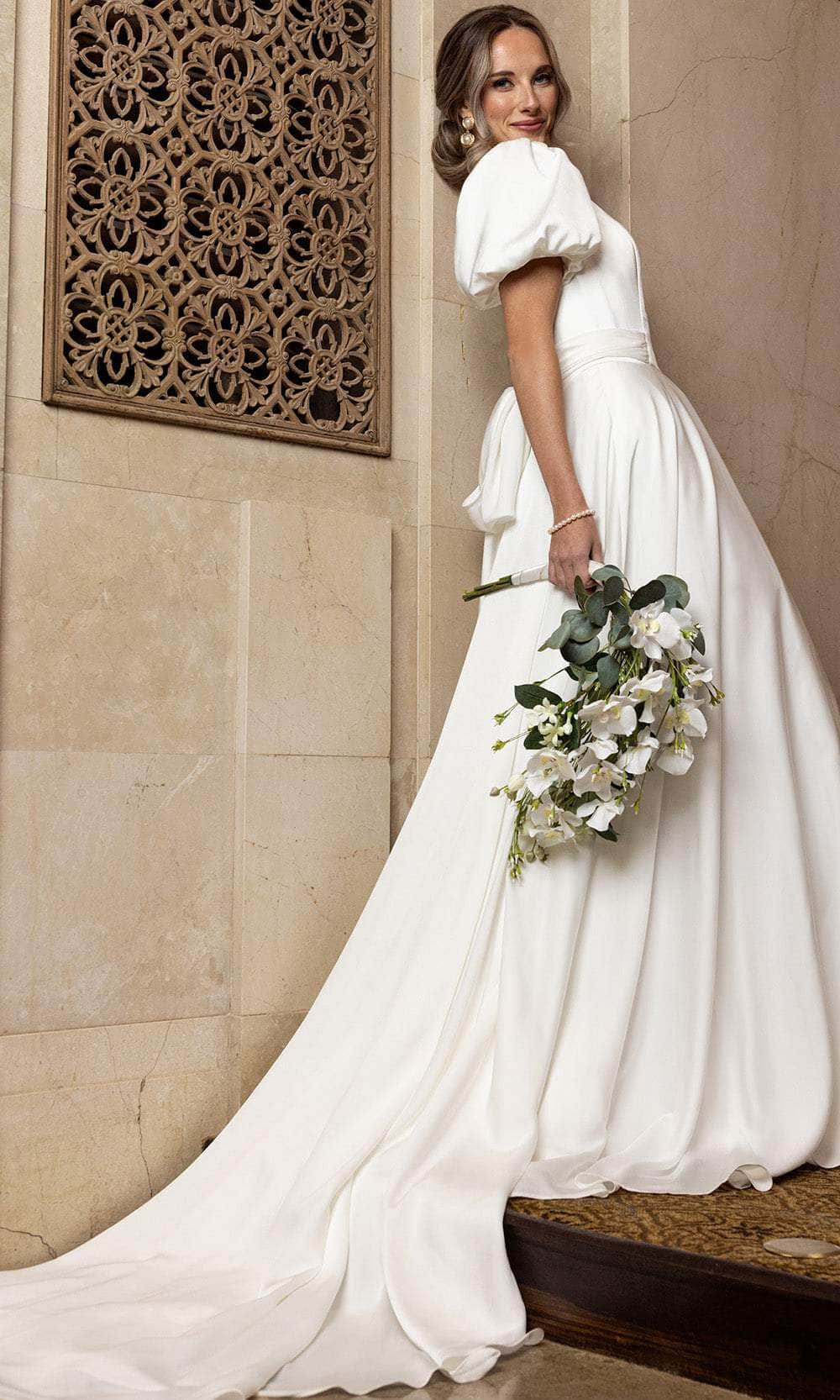 Rachel Allan RB7004 - Classic Puff Sleeve A-Line Bridal Gown