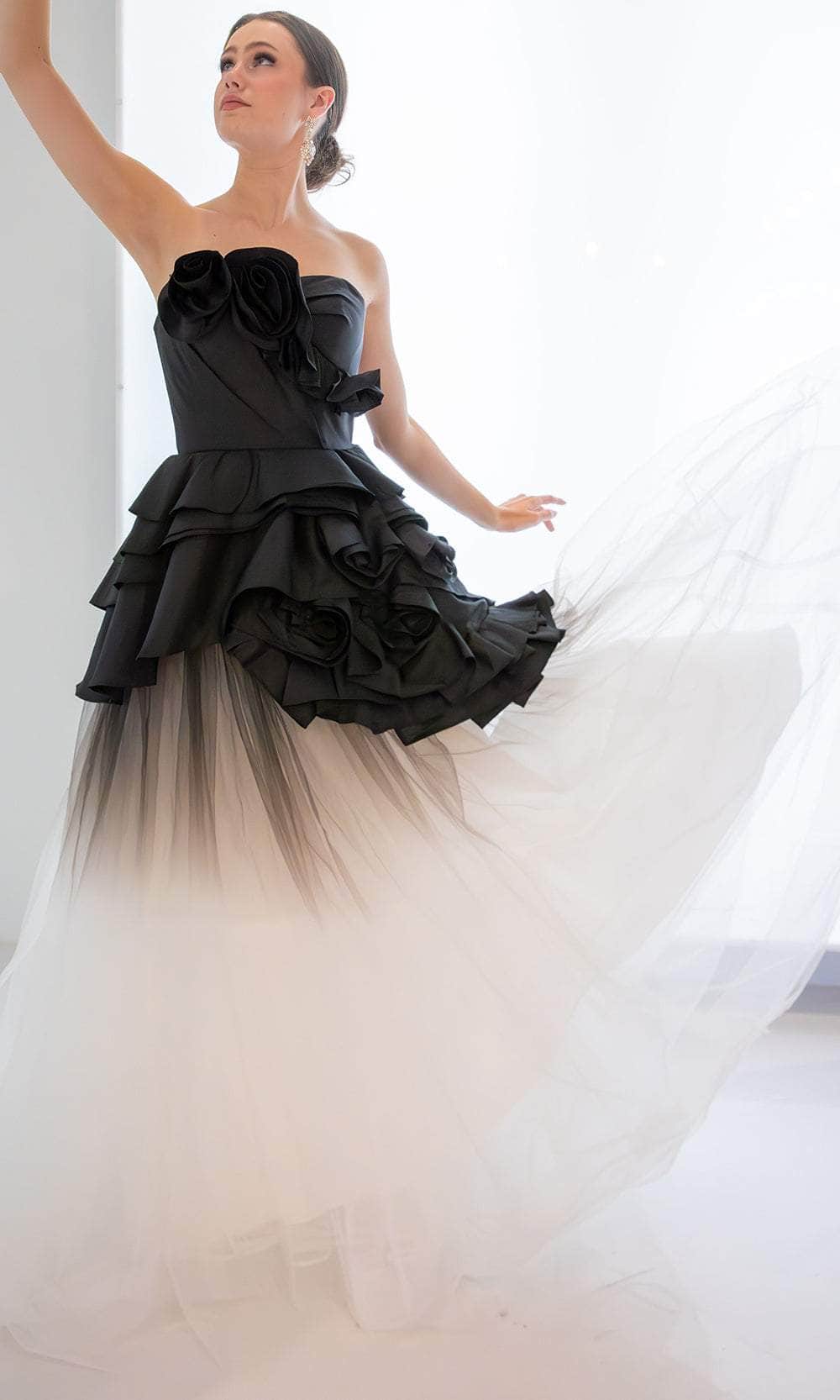 Terani Couture 251P4270 - Ruffled Bodice Strapless Tulle Prom Dress