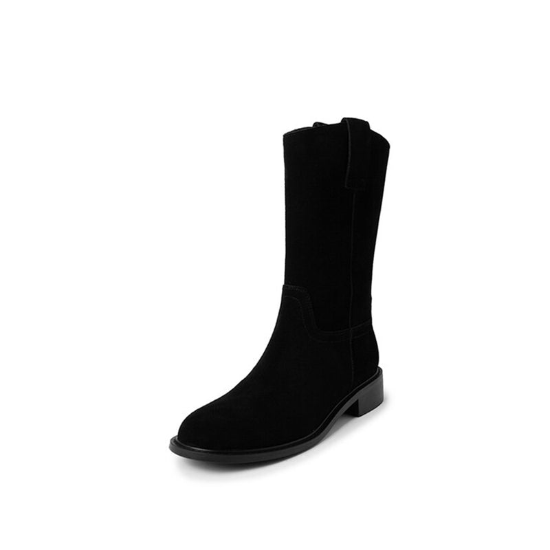 Womens Suede��Leather Mid Calf Boots In Black/Brown