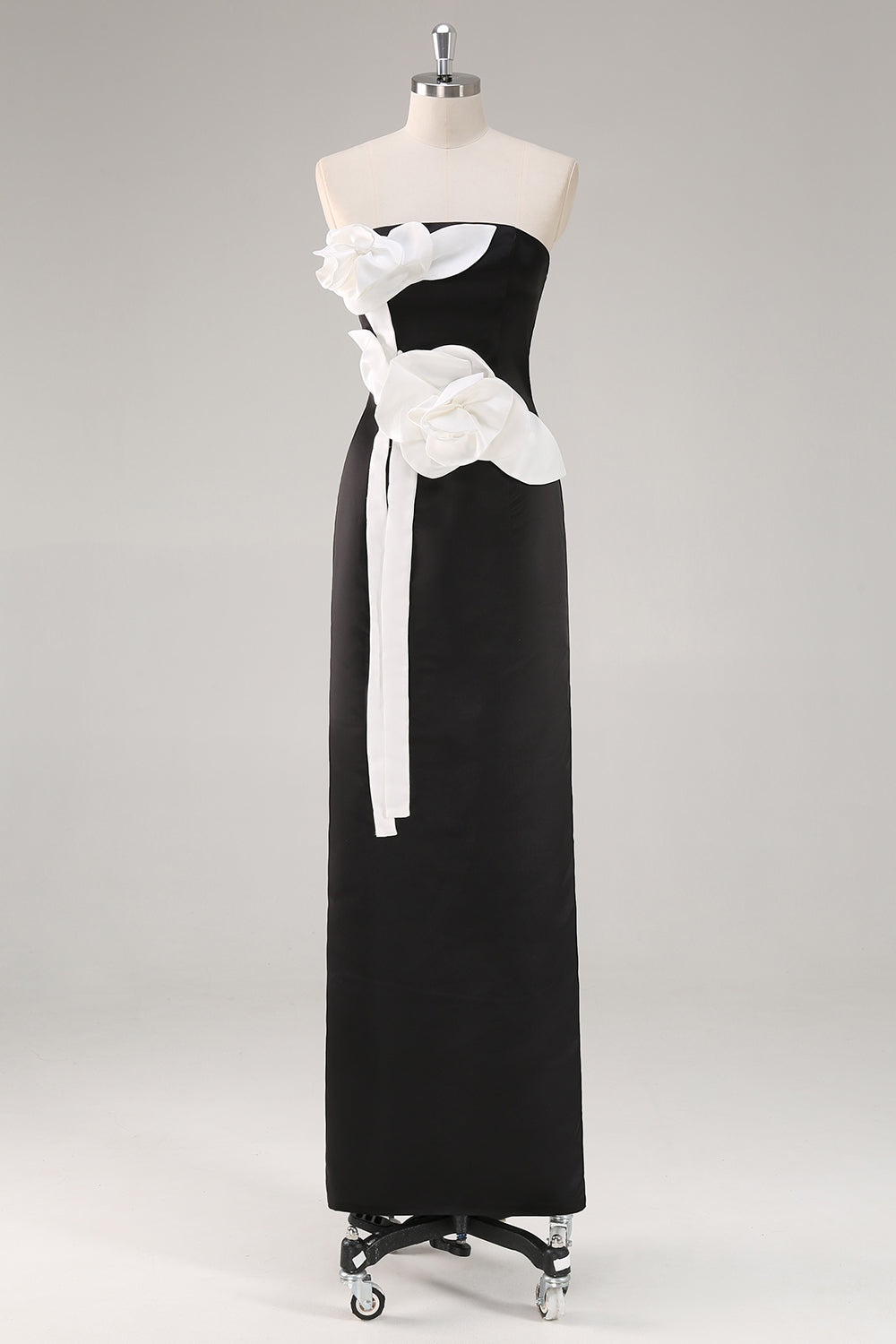 Black Sheath Strapless Wedding Guest Dress with 3D Flowers