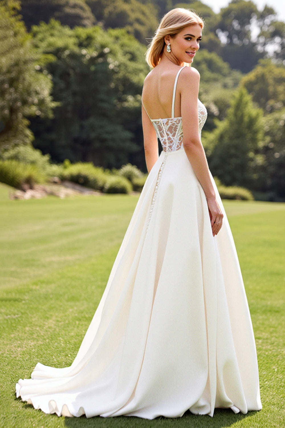 Lace Ivory A Line Spaghetti Straps Wedding Dress