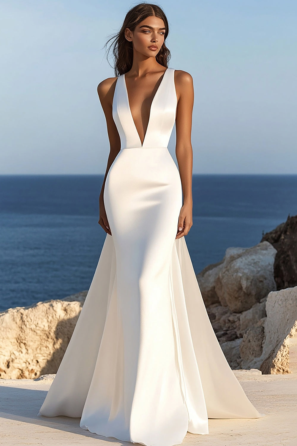 Simple Mermaid Spaghetti Straps lvory Long Wedding Dress