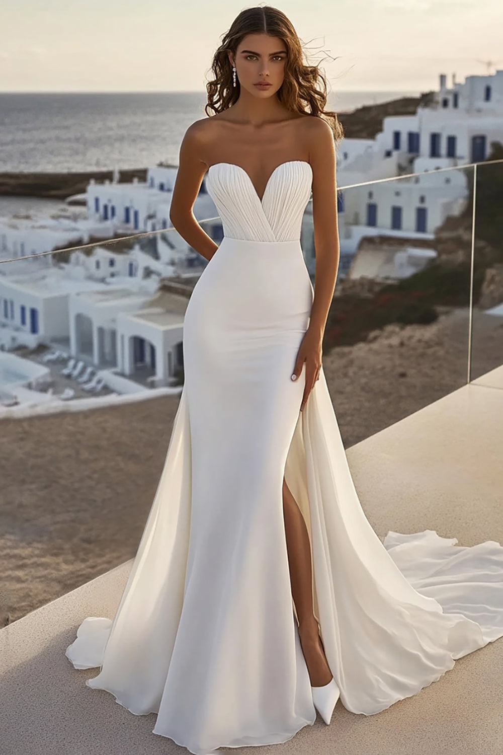 Mermaid Sweetheart Ivory Chiffon Wedding Dress With Slit