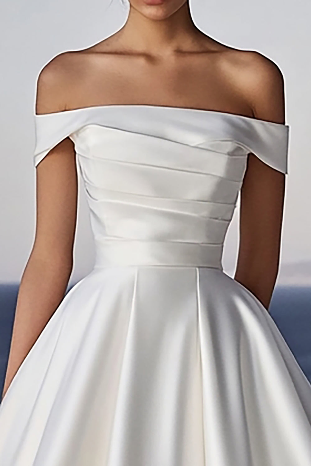 Ivory Off The Shoulder Pleated Satin Wedding Dress
