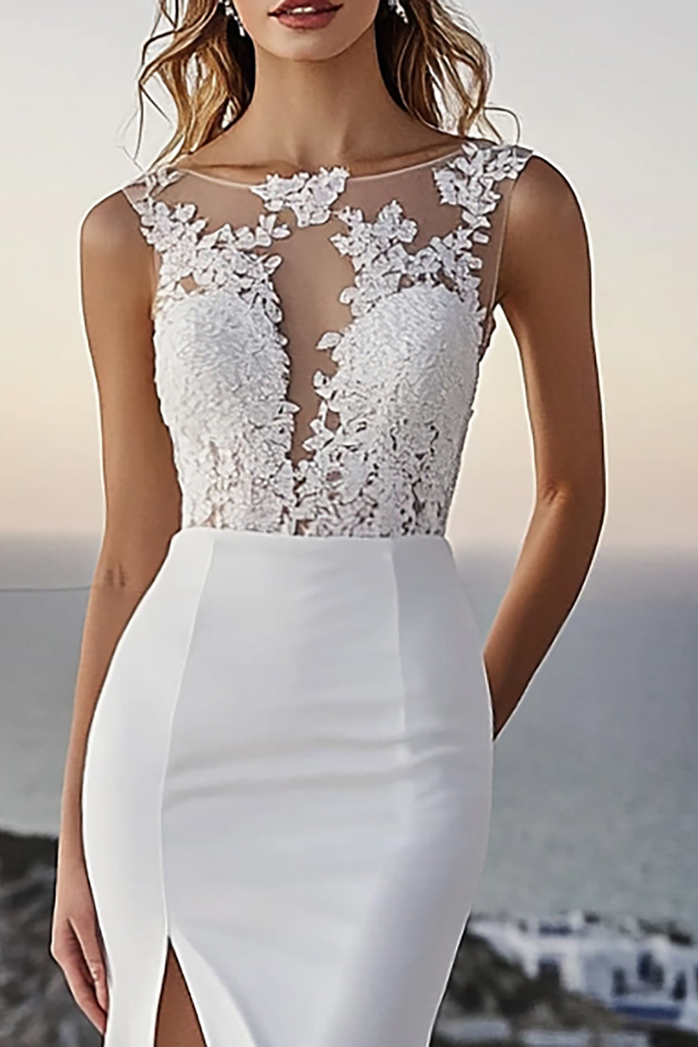 Ivory Lace Mermaid Wedding Dress With Slit