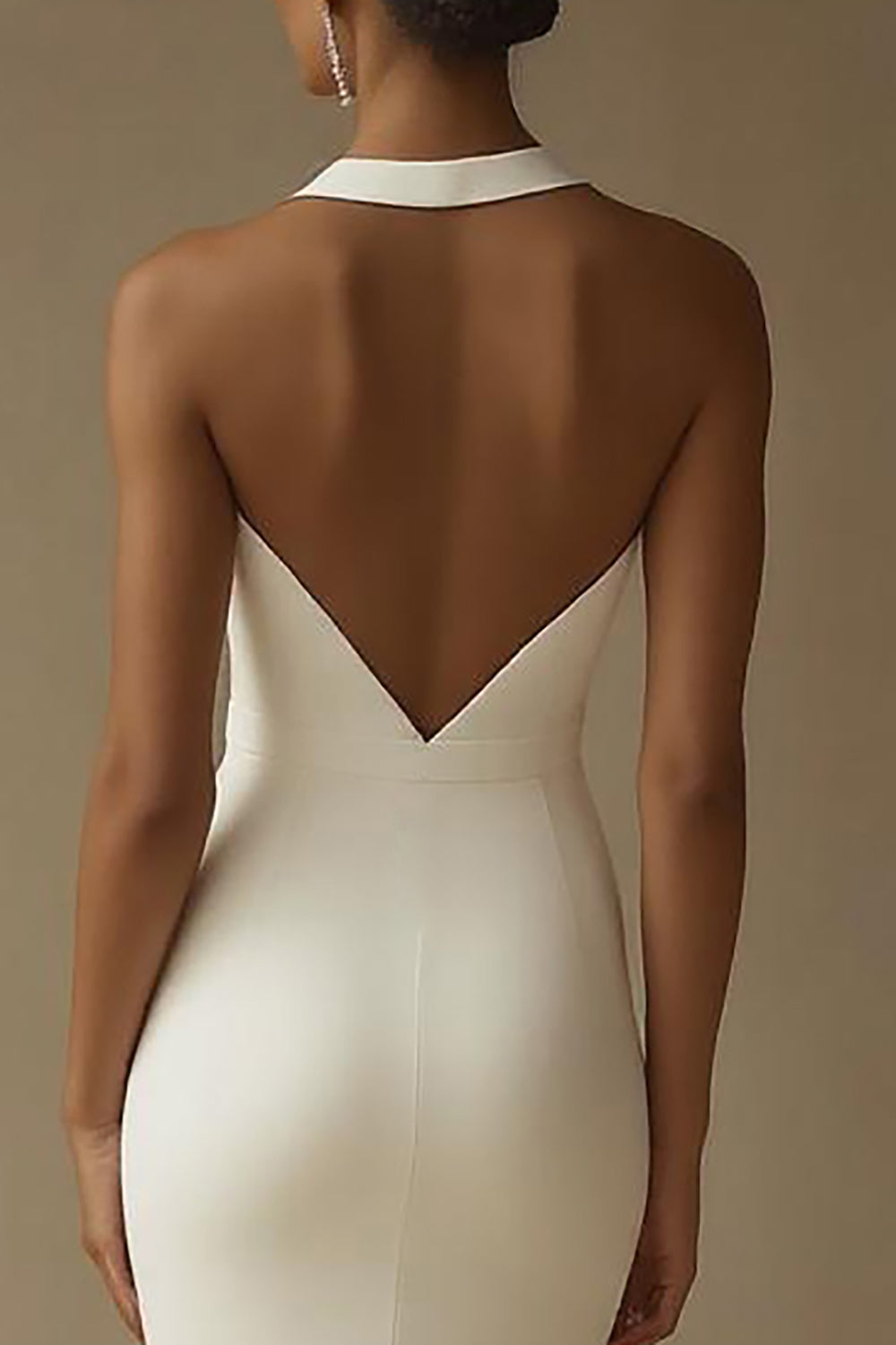 Mermaid White Keyhole Satin Wedding Dress with Slit