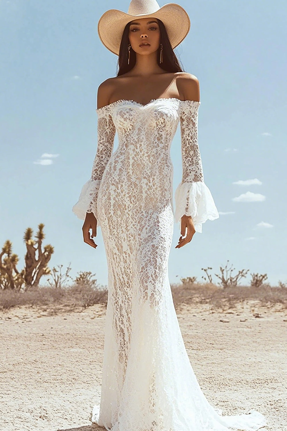Lace White Off the Shoulder Mermaid Wedding Dress