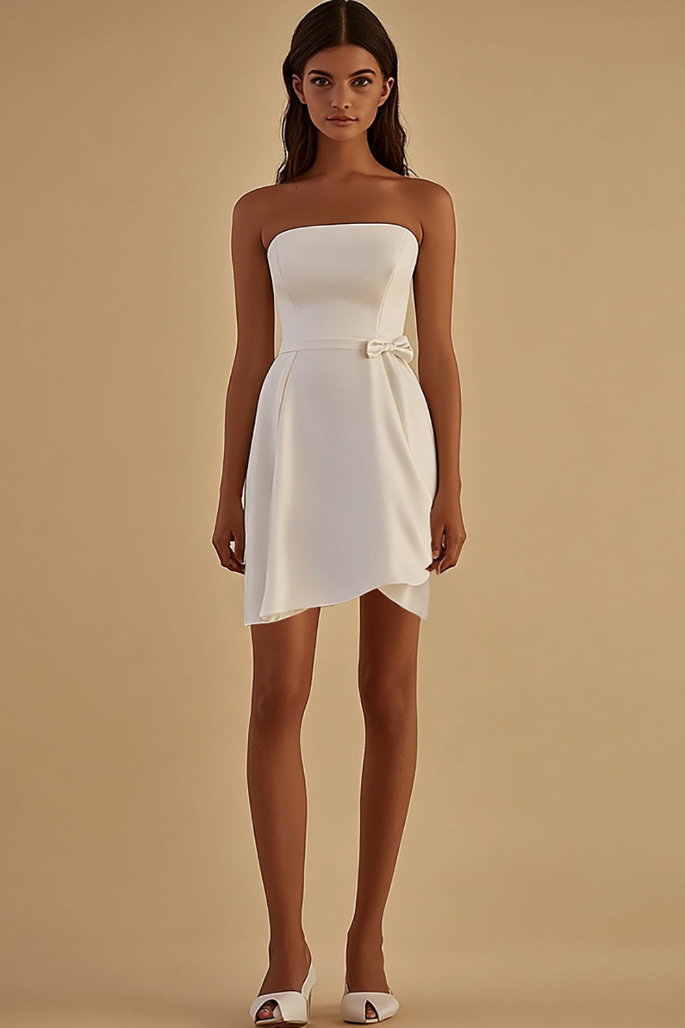 White Bodycon Short Graduation Dress with Bow